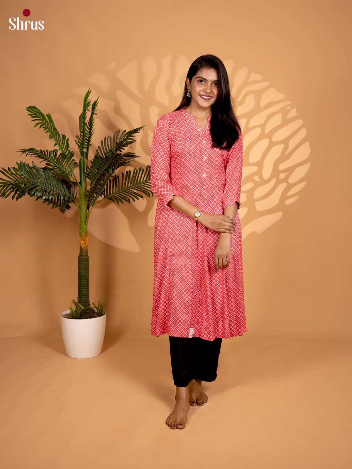 Pink -Printed Anarkali Readymade Kurti - Shop on ShrusEternity.com
