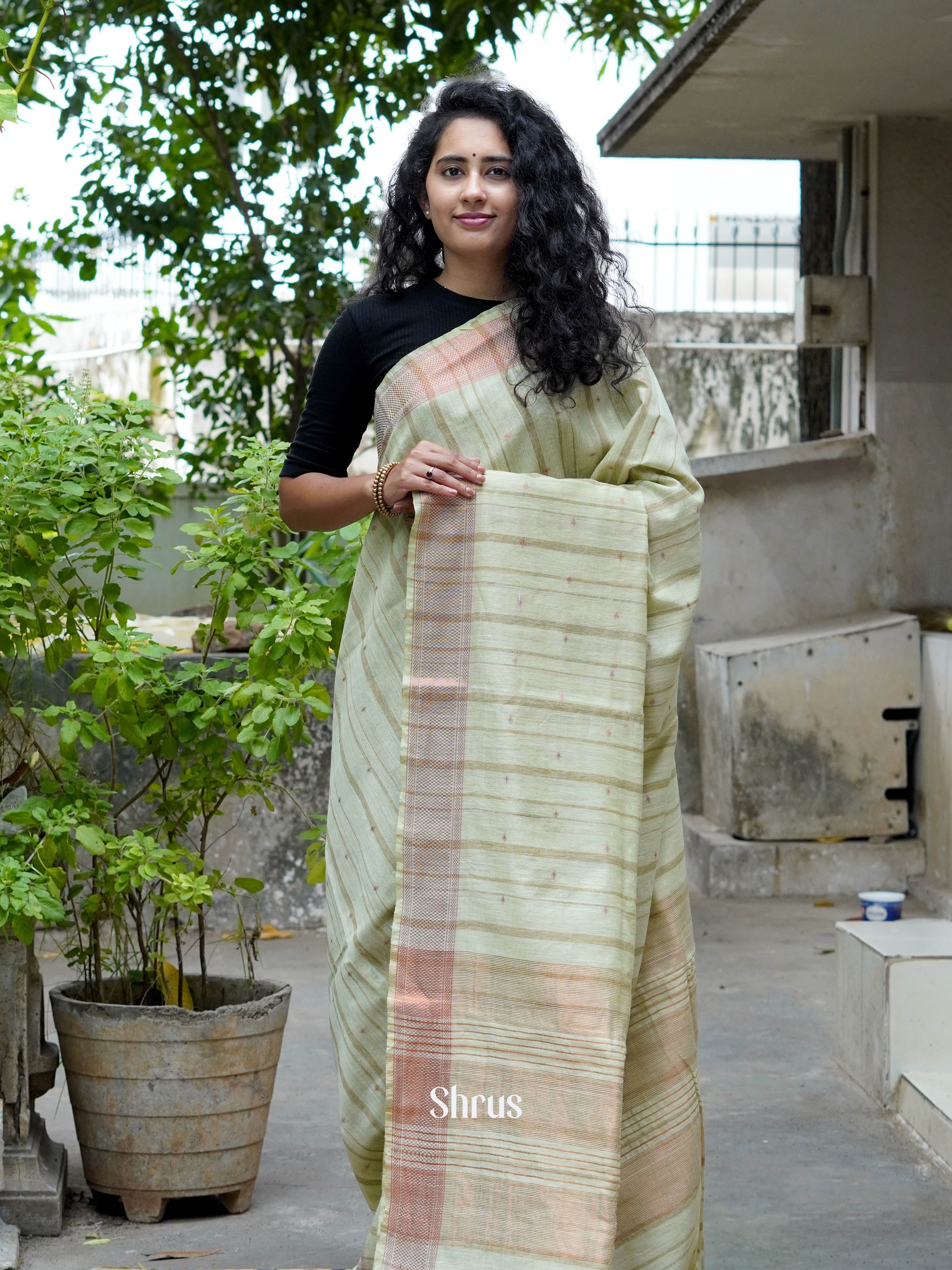 Green(Single Tone) - Semi Tussar Saree - Shop on ShrusEternity.com