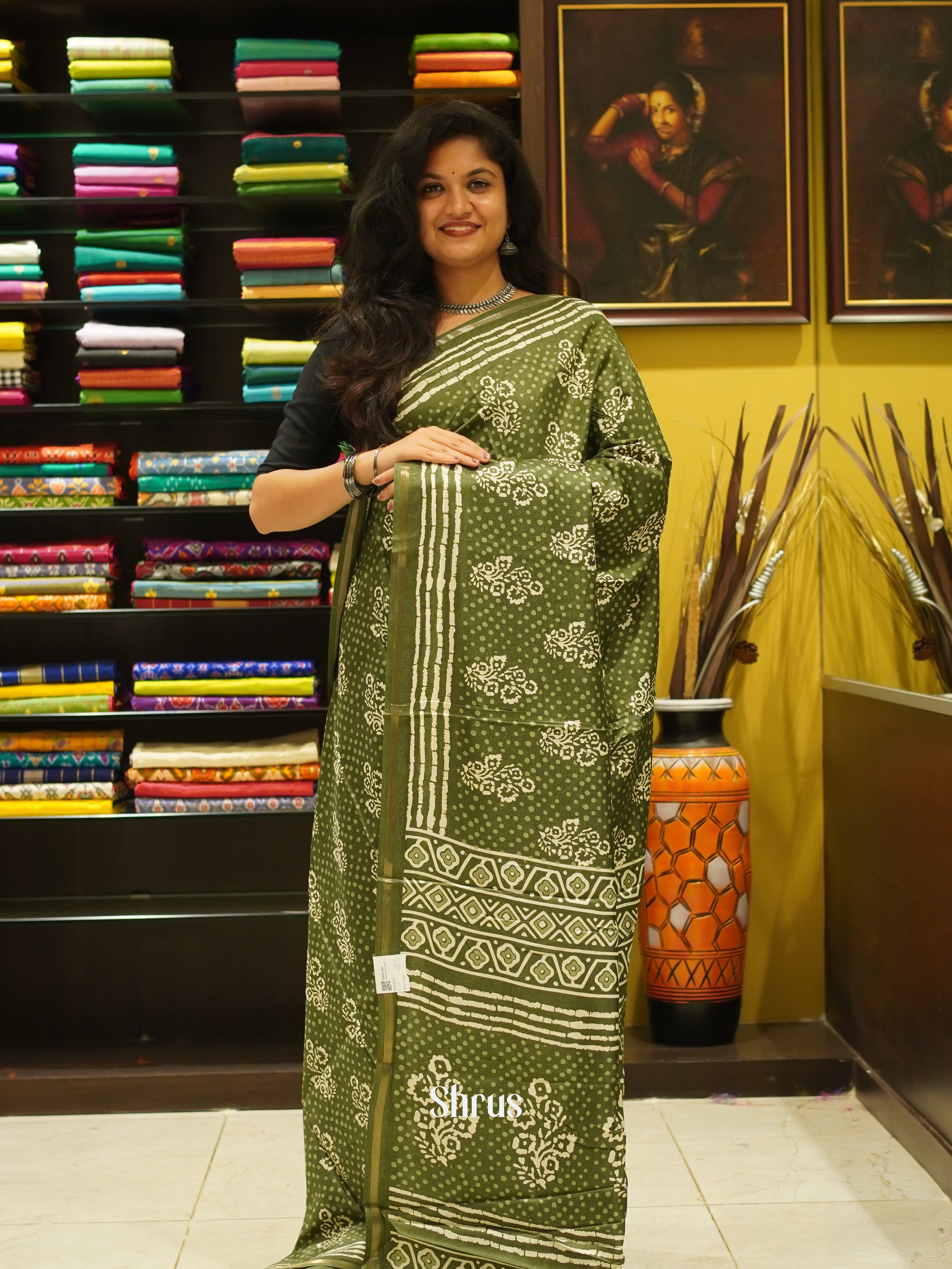 Green(Single Tone) - Semi Crepe Saree - Shop on ShrusEternity.com