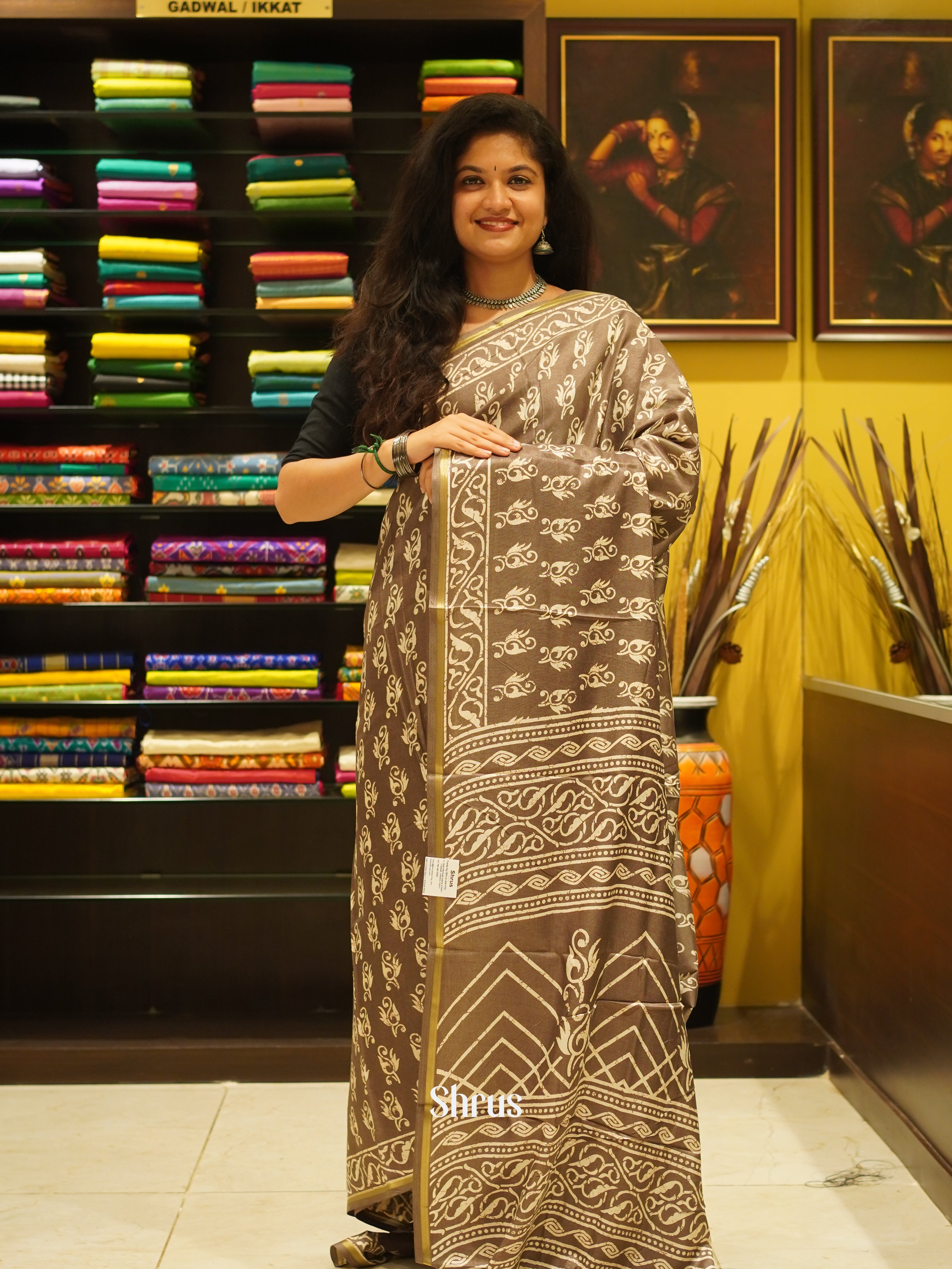 Light Brown(Single Tone) - Semi Crepe Saree - Shop on ShrusEternity.com