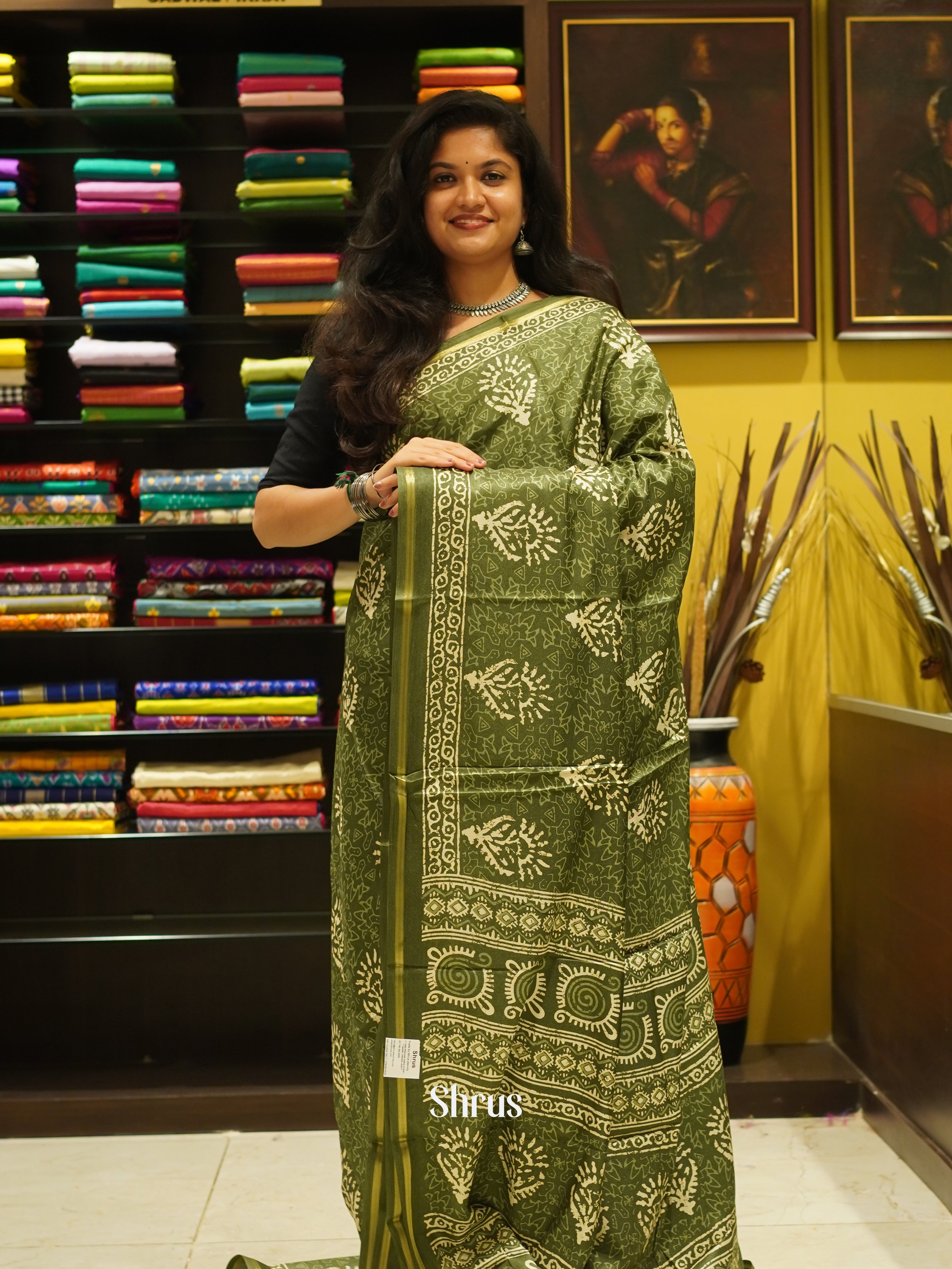 Green(Single Tone)- Semi Crepe Saree - Shop on ShrusEternity.com