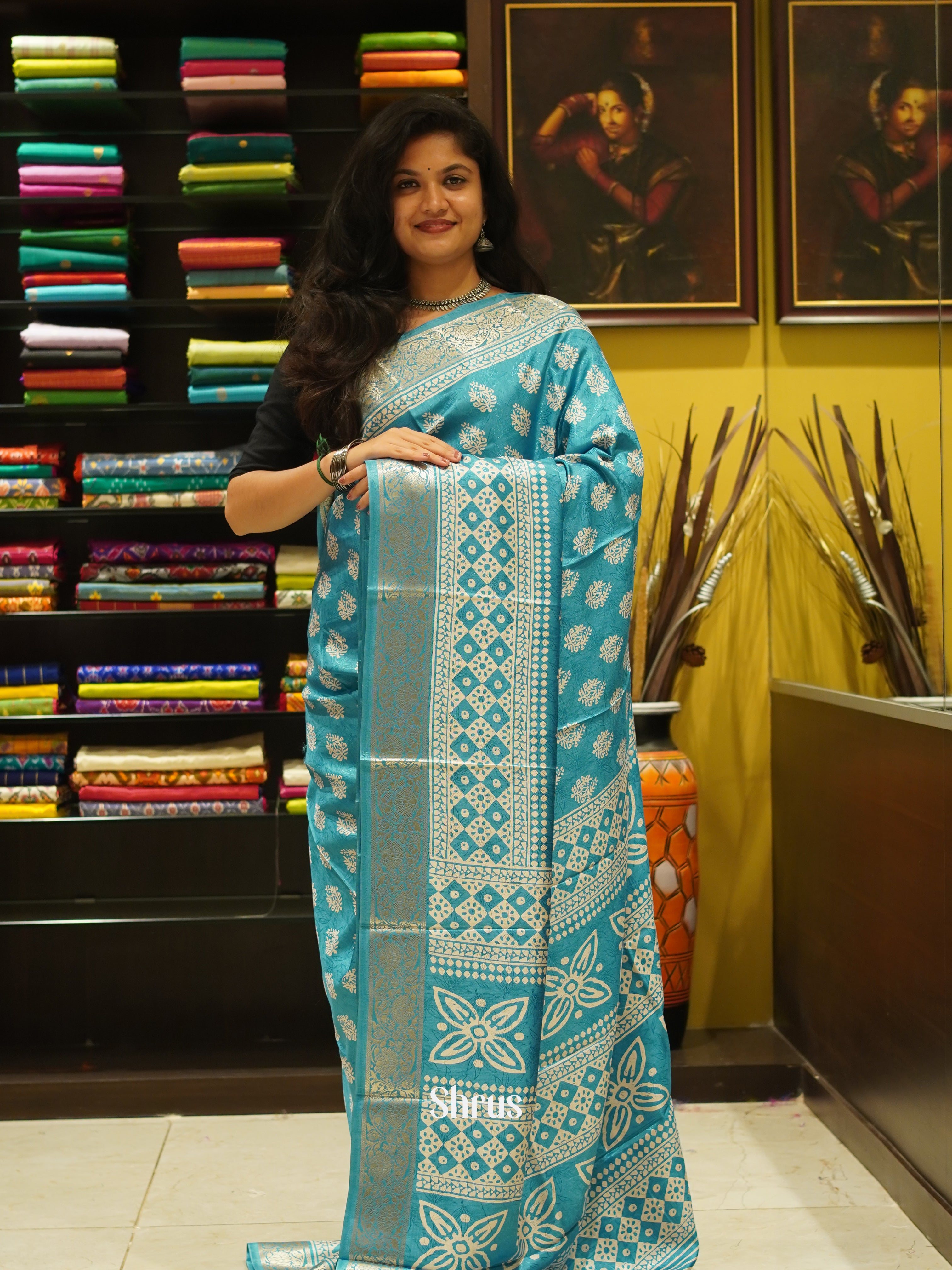 Blue(SIngle Tone) - Semi Crepe Saree - Shop on ShrusEternity.com