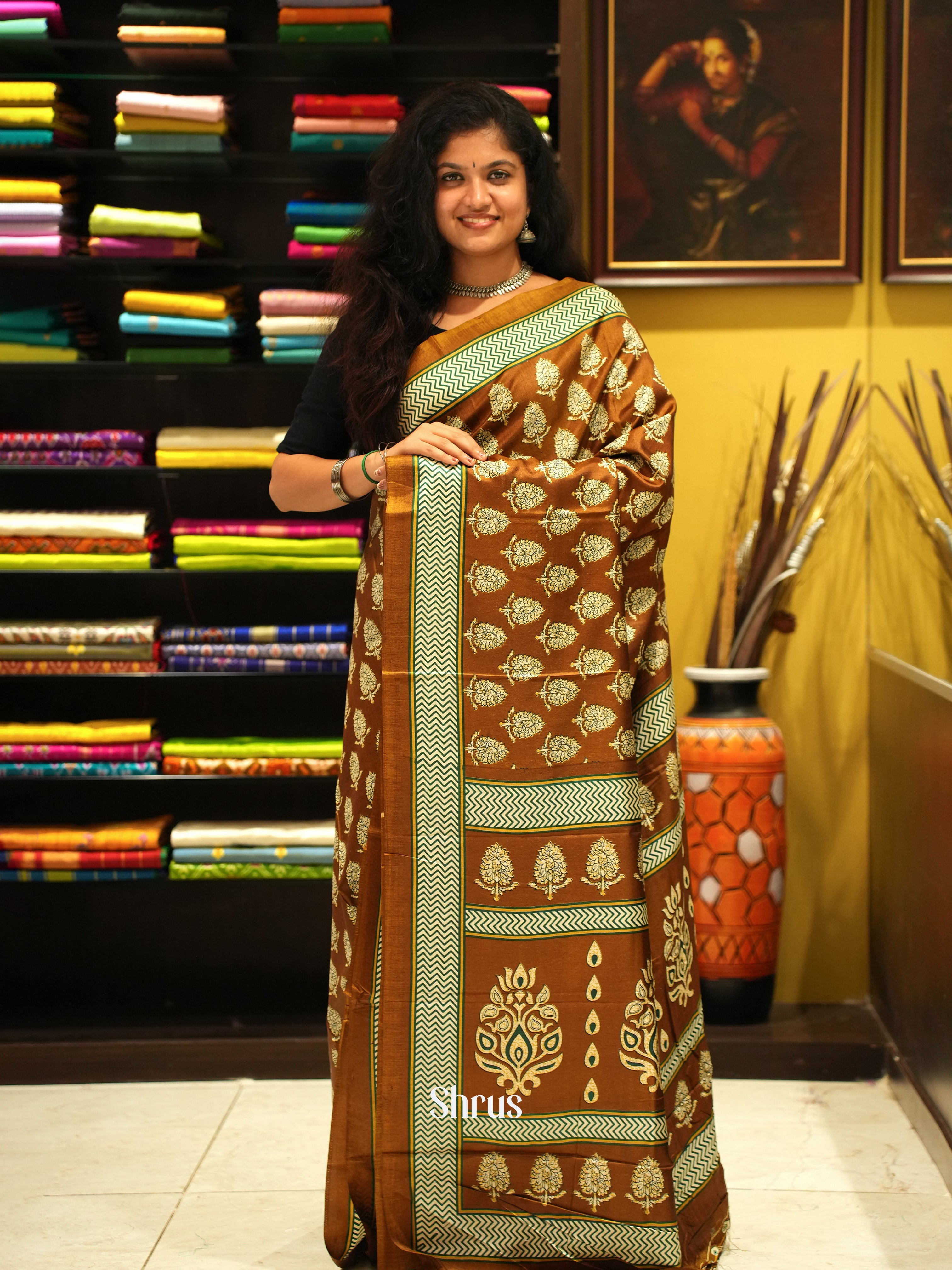 Honey & Green - Semi Crepe Saree - Shop on ShrusEternity.com