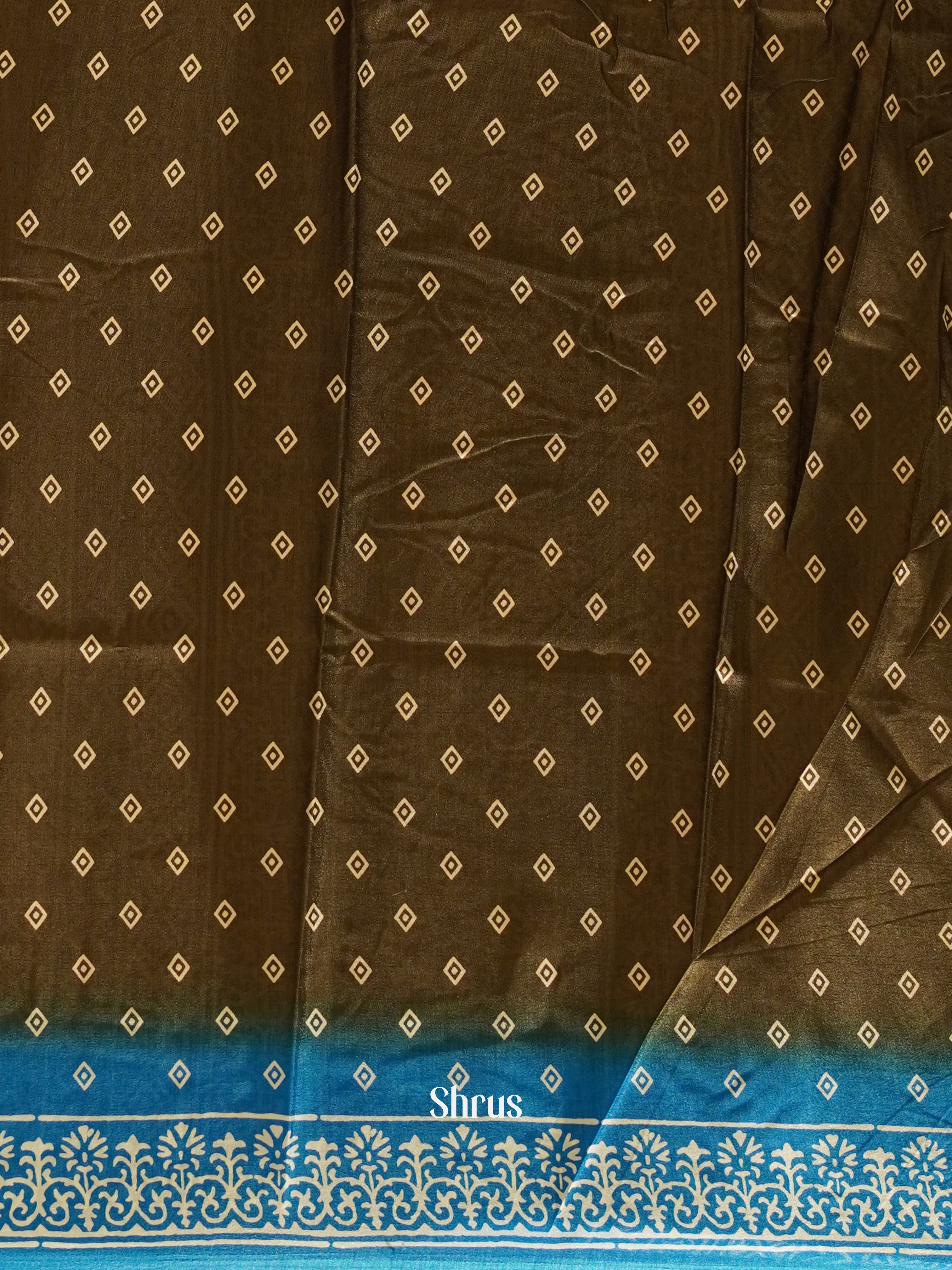 Brown & Blue - Semi Crepe Saree - Shop on ShrusEternity.com