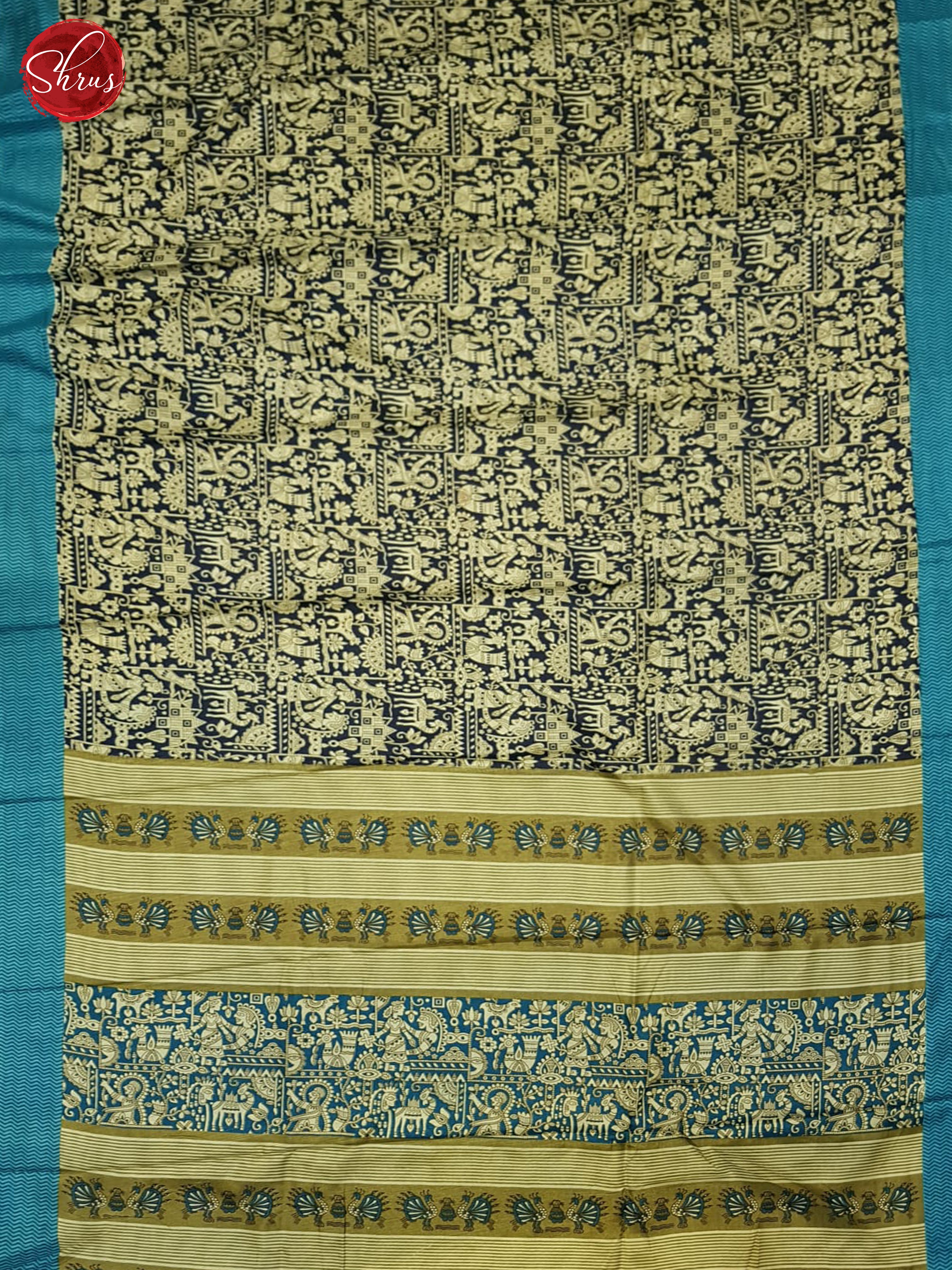 Blue & Teal - Semi Crepe Saree - Shop on ShrusEternity.com