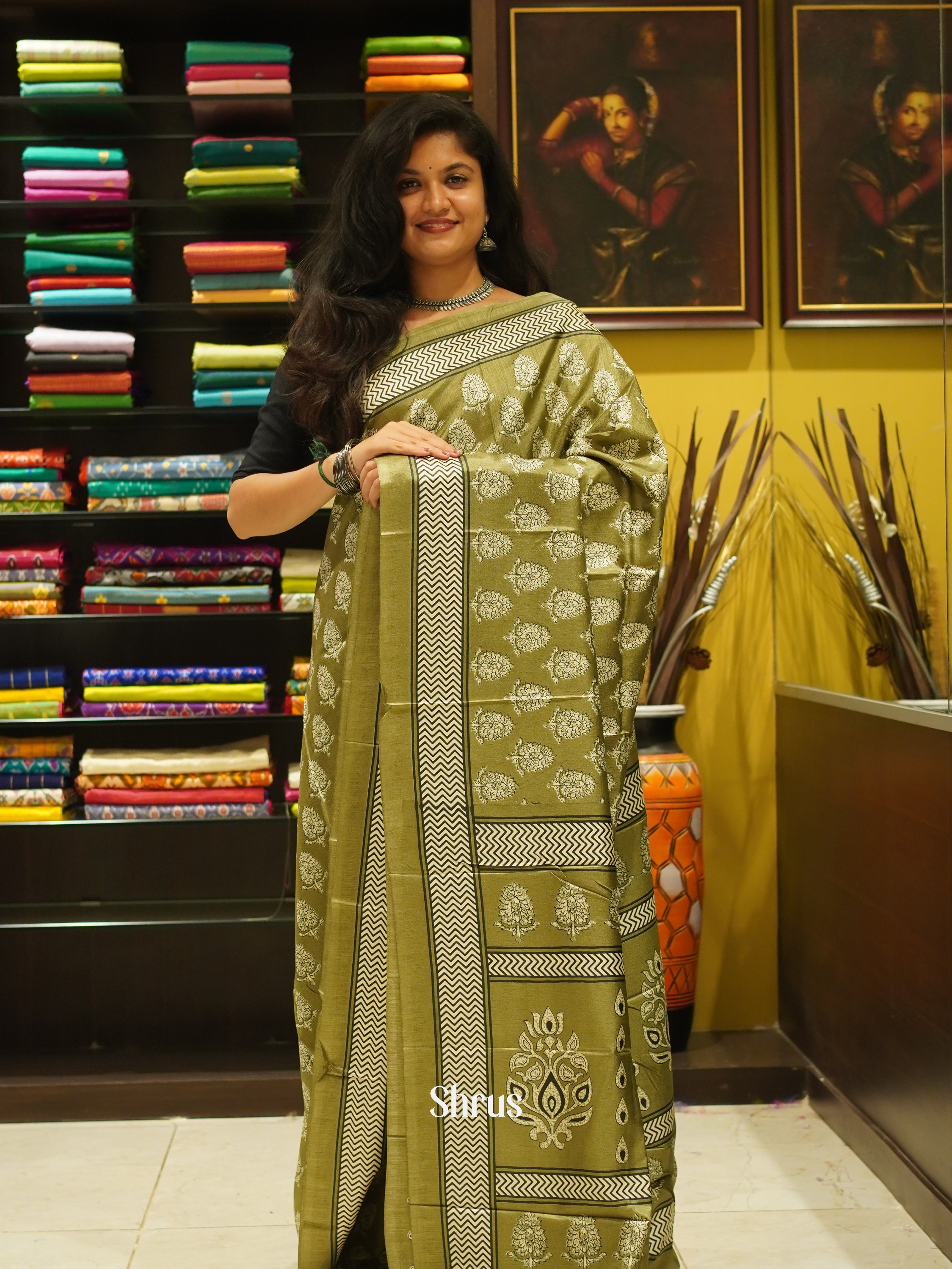Green(single tone) - Semi Crepe Saree - Shop on ShrusEternity.com