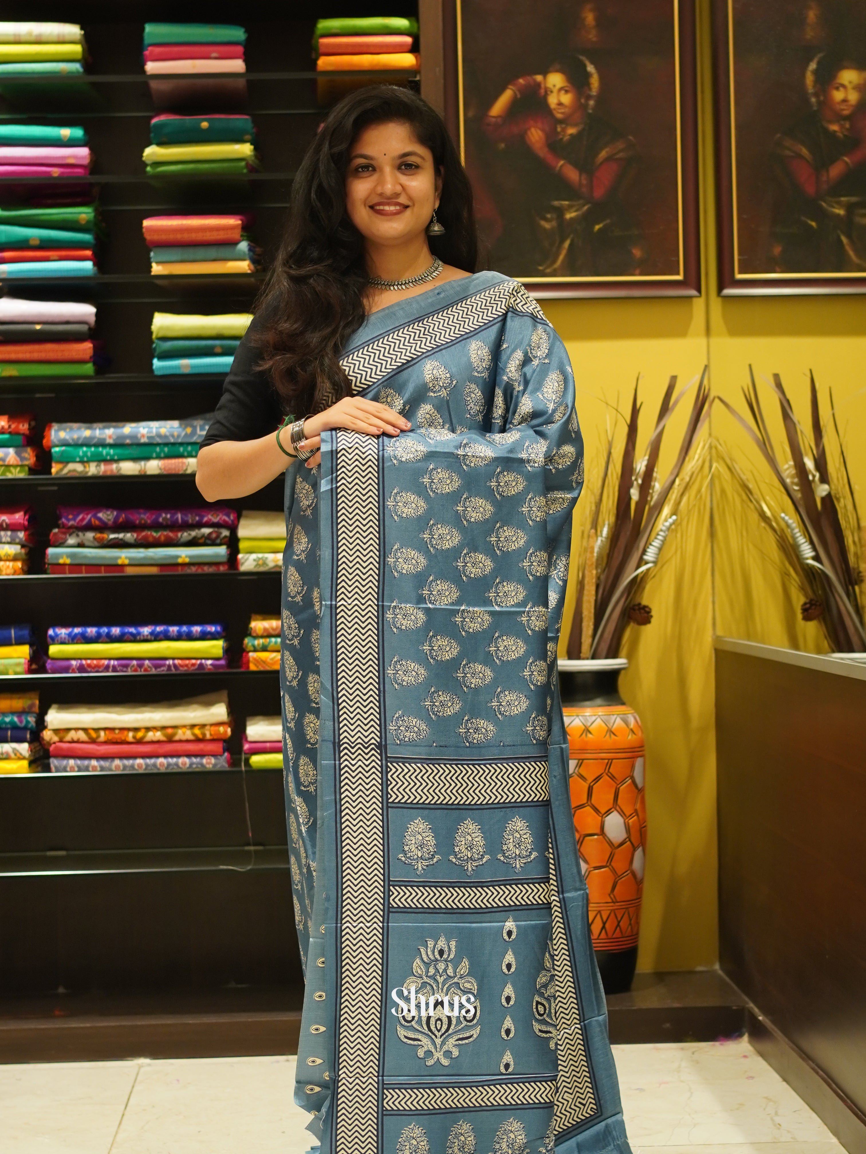 Blue(Single Tone)- Semi Crepe Saree - Shop on ShrusEternity.com