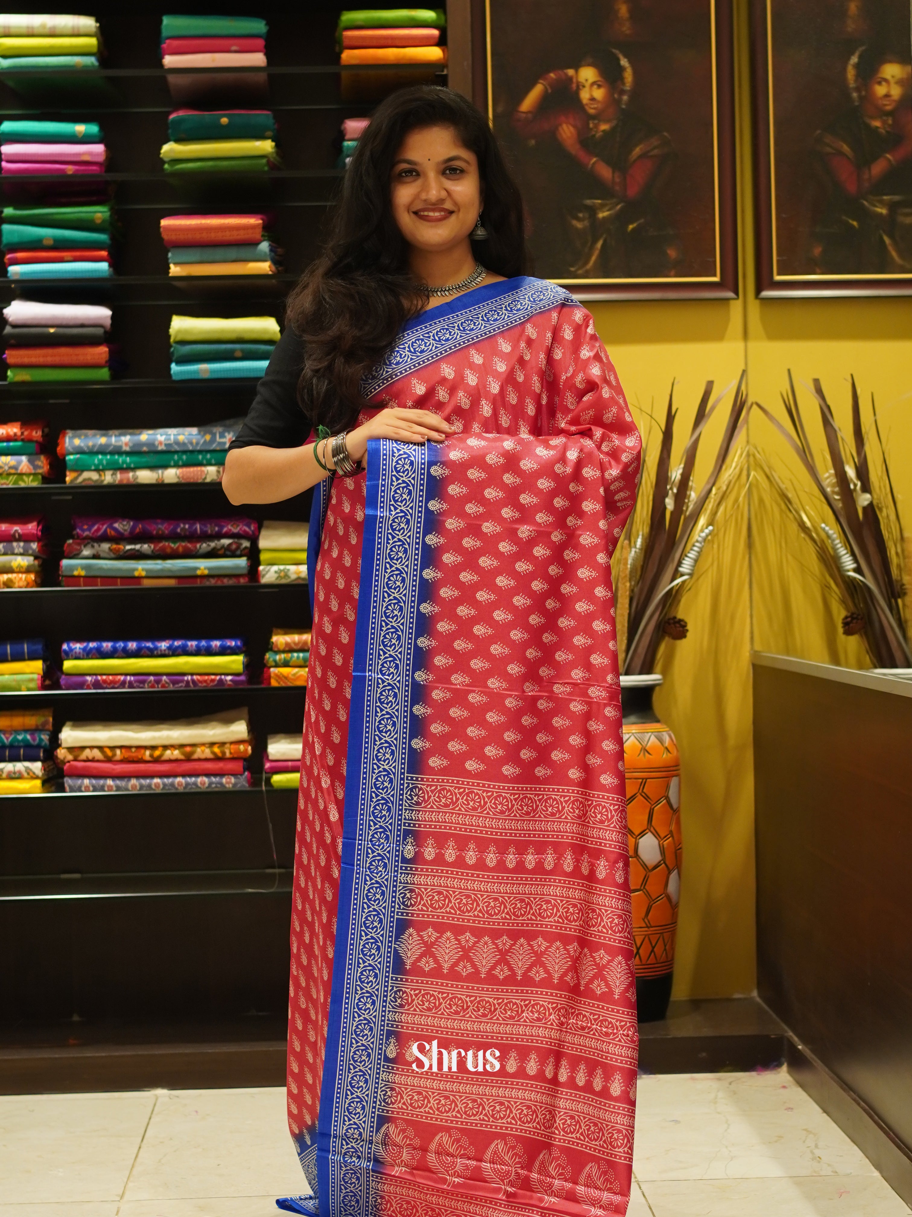 Pink & Blue - Semi Crepe Saree - Shop on ShrusEternity.com