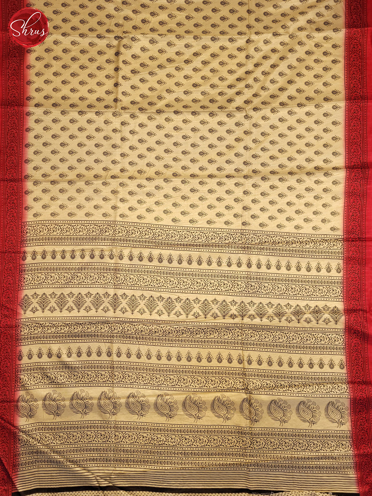 Sandal & REd - Semi Crepe Saree - Shop on ShrusEternity.com