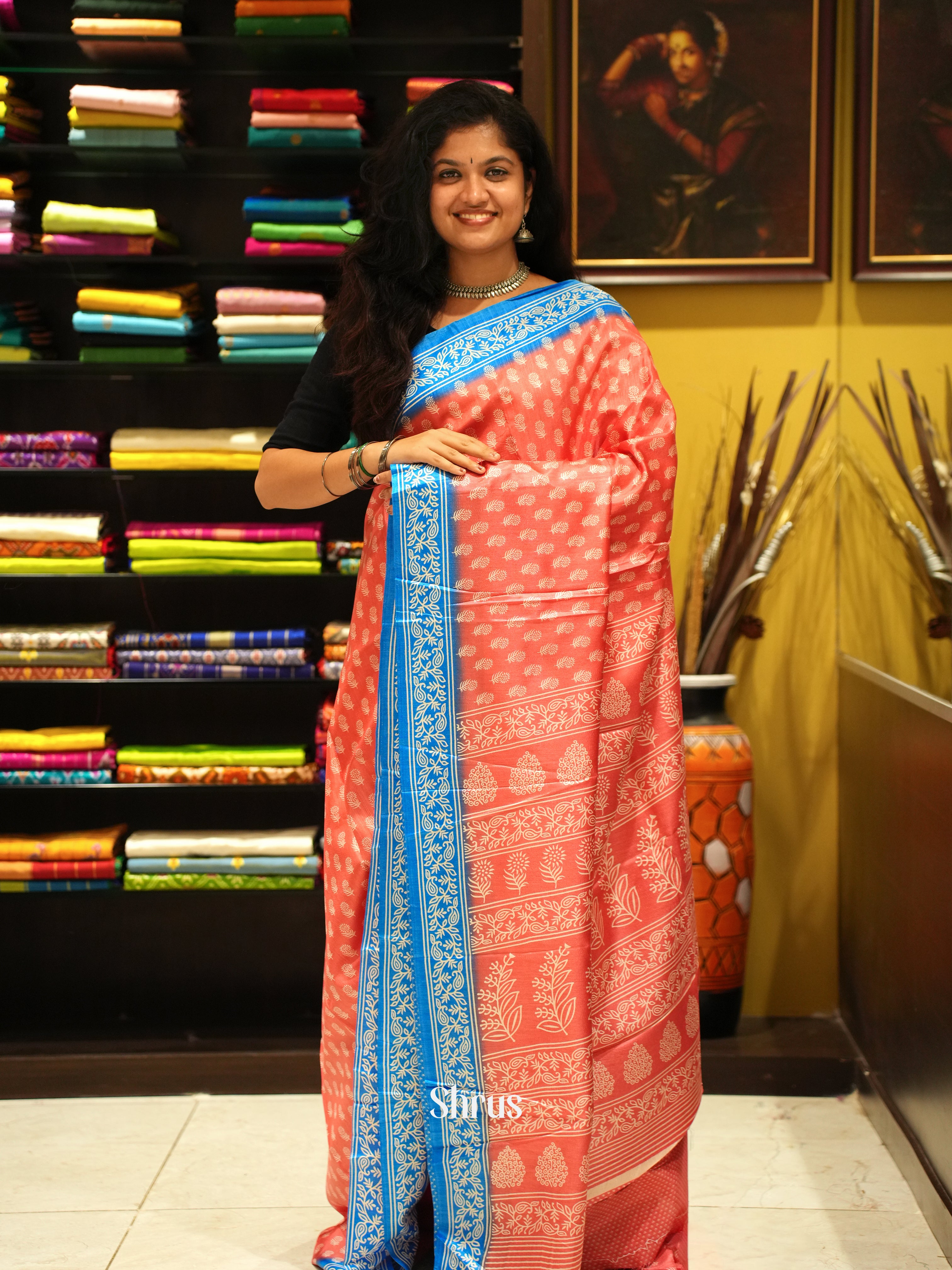 Pink & Blue - Semi Crepe Saree - Shop on ShrusEternity.com