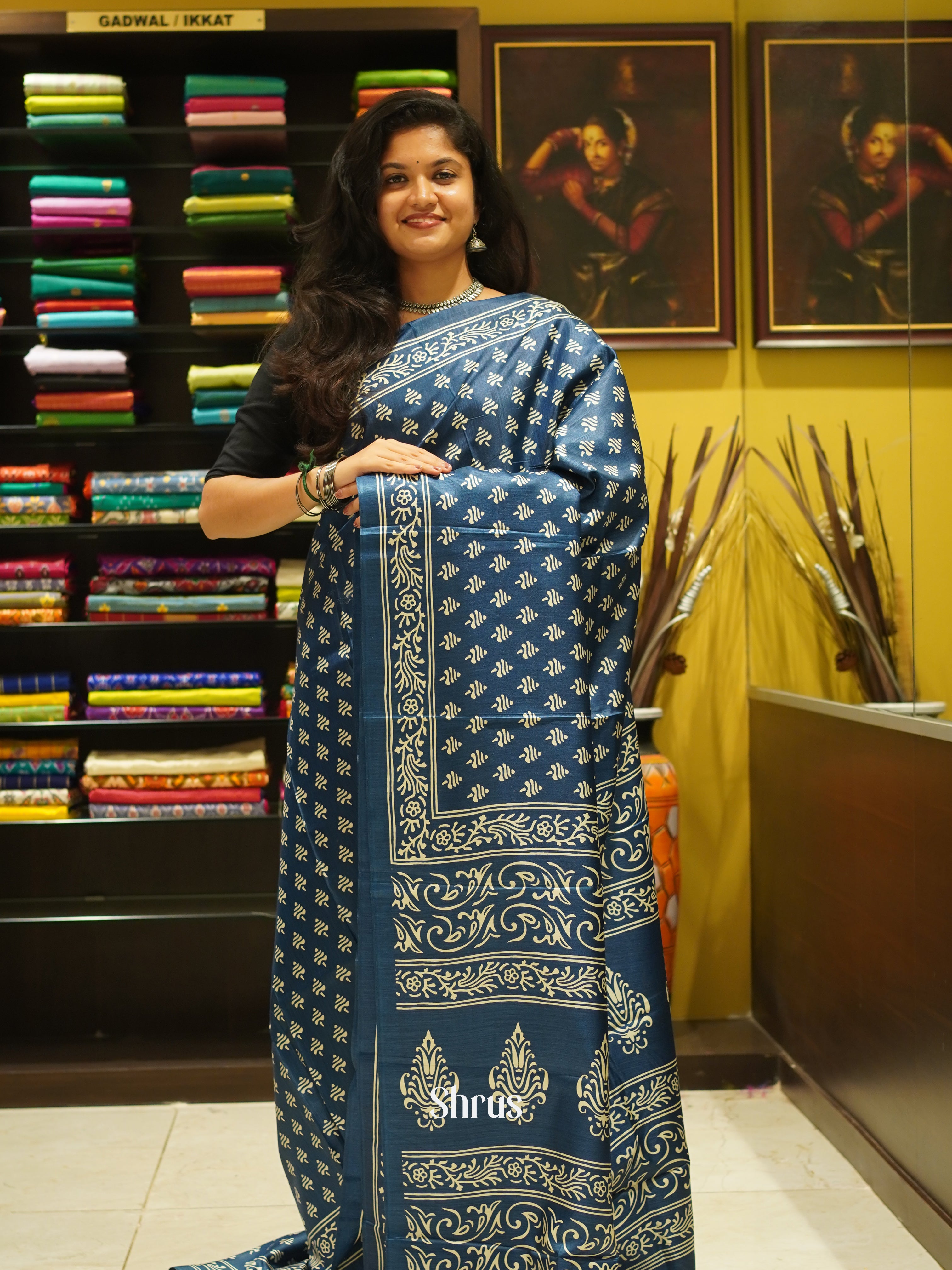 Blue(Single Tone) - Semi crepe Saree - Shop on ShrusEternity.com