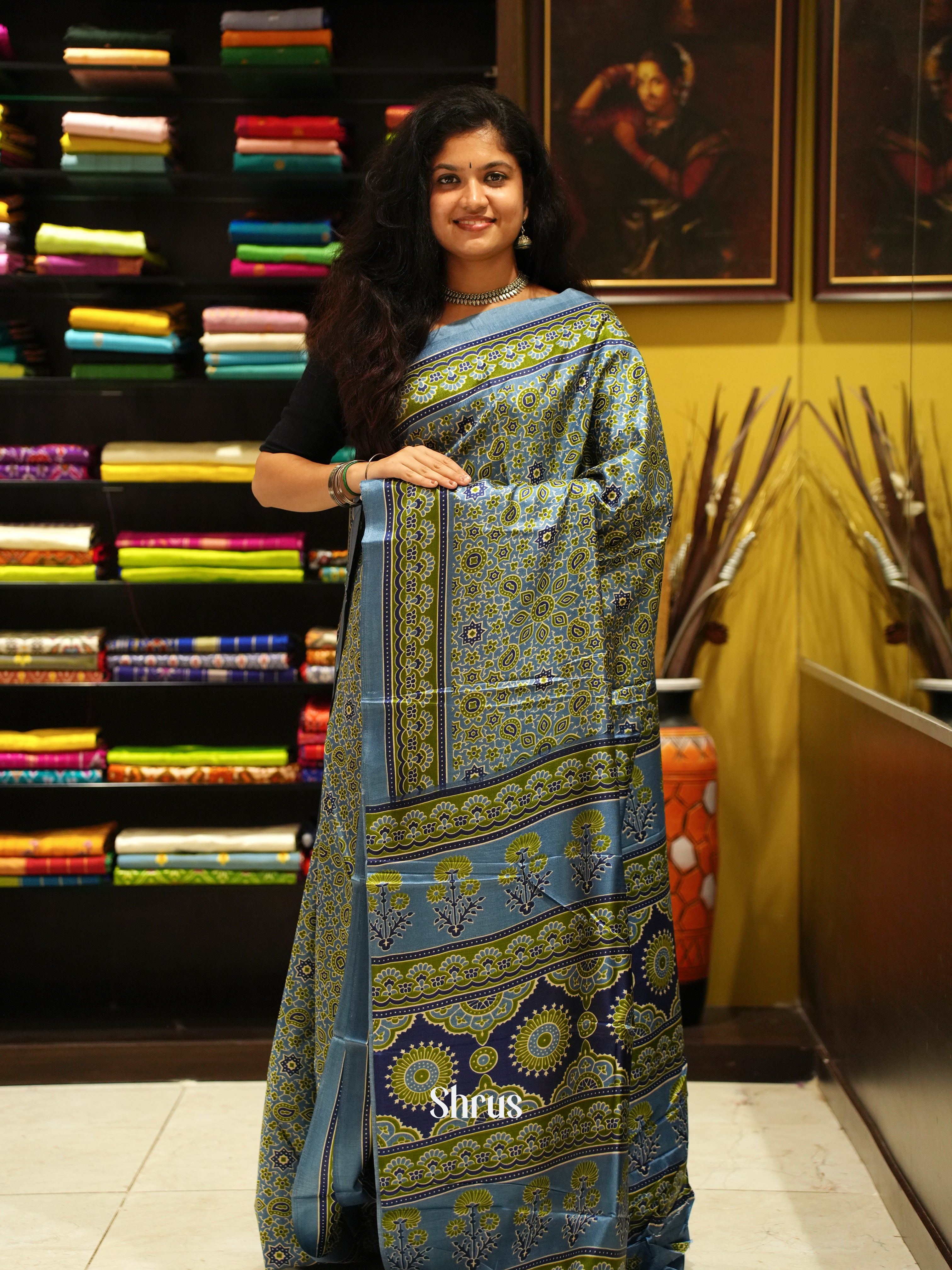 Dusty Blue (Single Tone) - Semi Crepe Saree - Shop on ShrusEternity.com