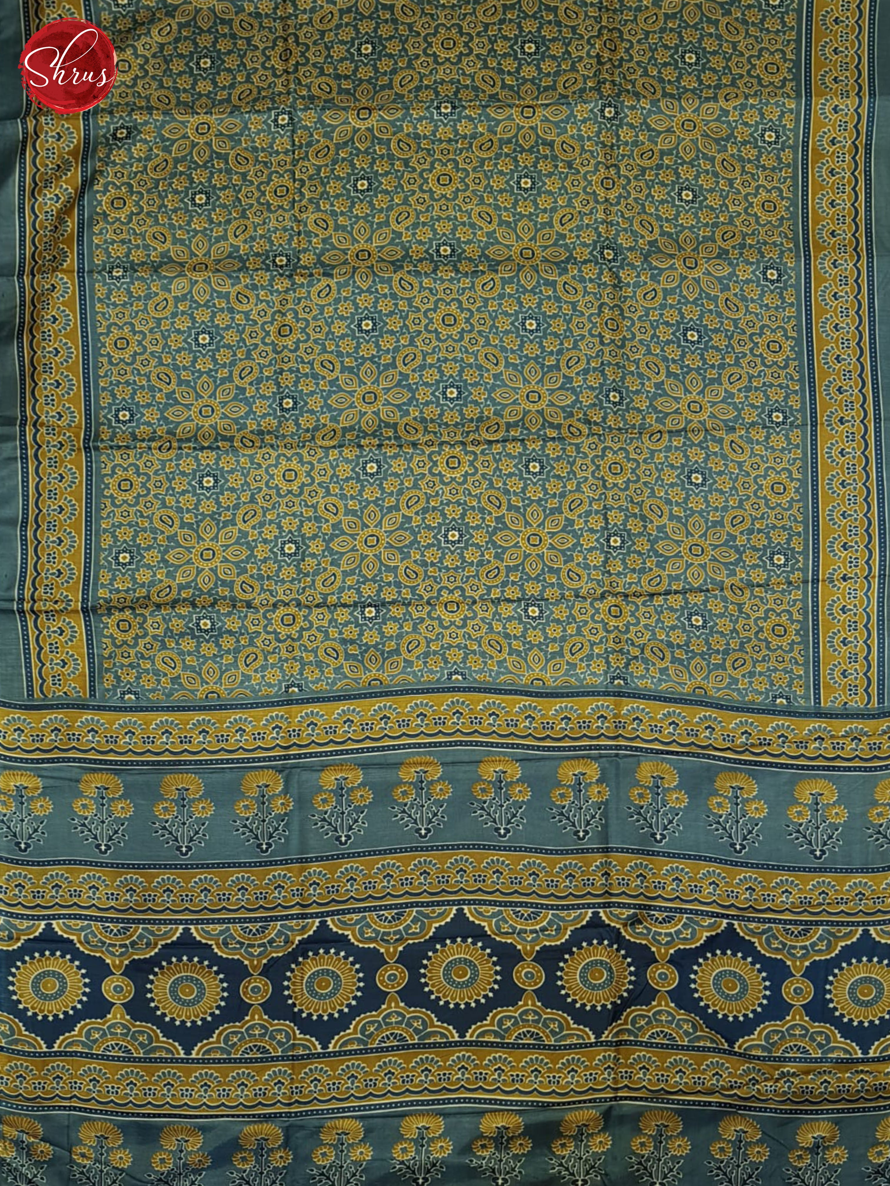 Bluish Grey & Mustard - Semi crepe Saree - Shop on ShrusEternity.com