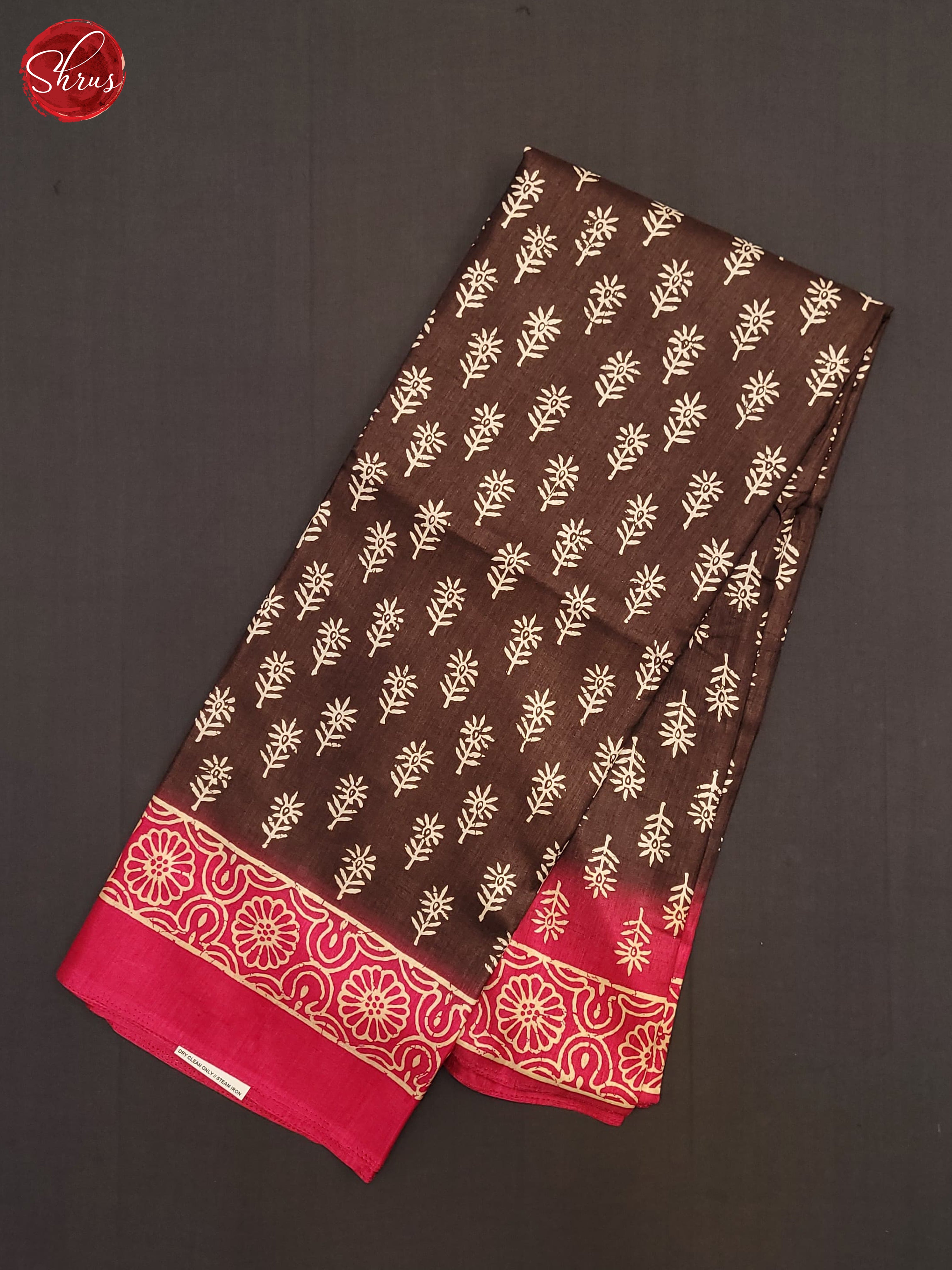 Brown & Pink - Semi Crepe Saree - Shop on ShrusEternity.com