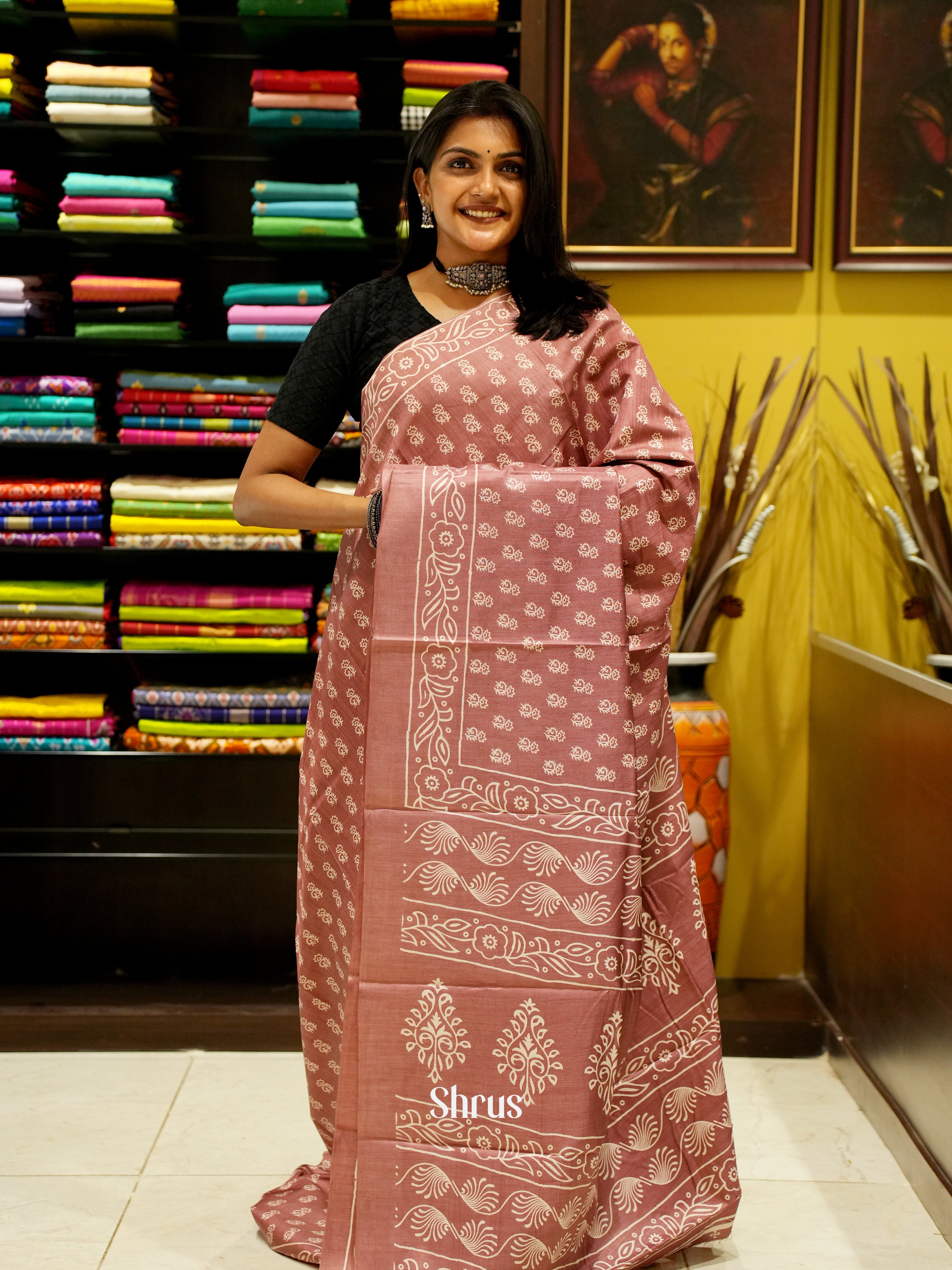 Peachish Pink(Single Tone)- Semi Crepe Saree - Shop on ShrusEternity.com