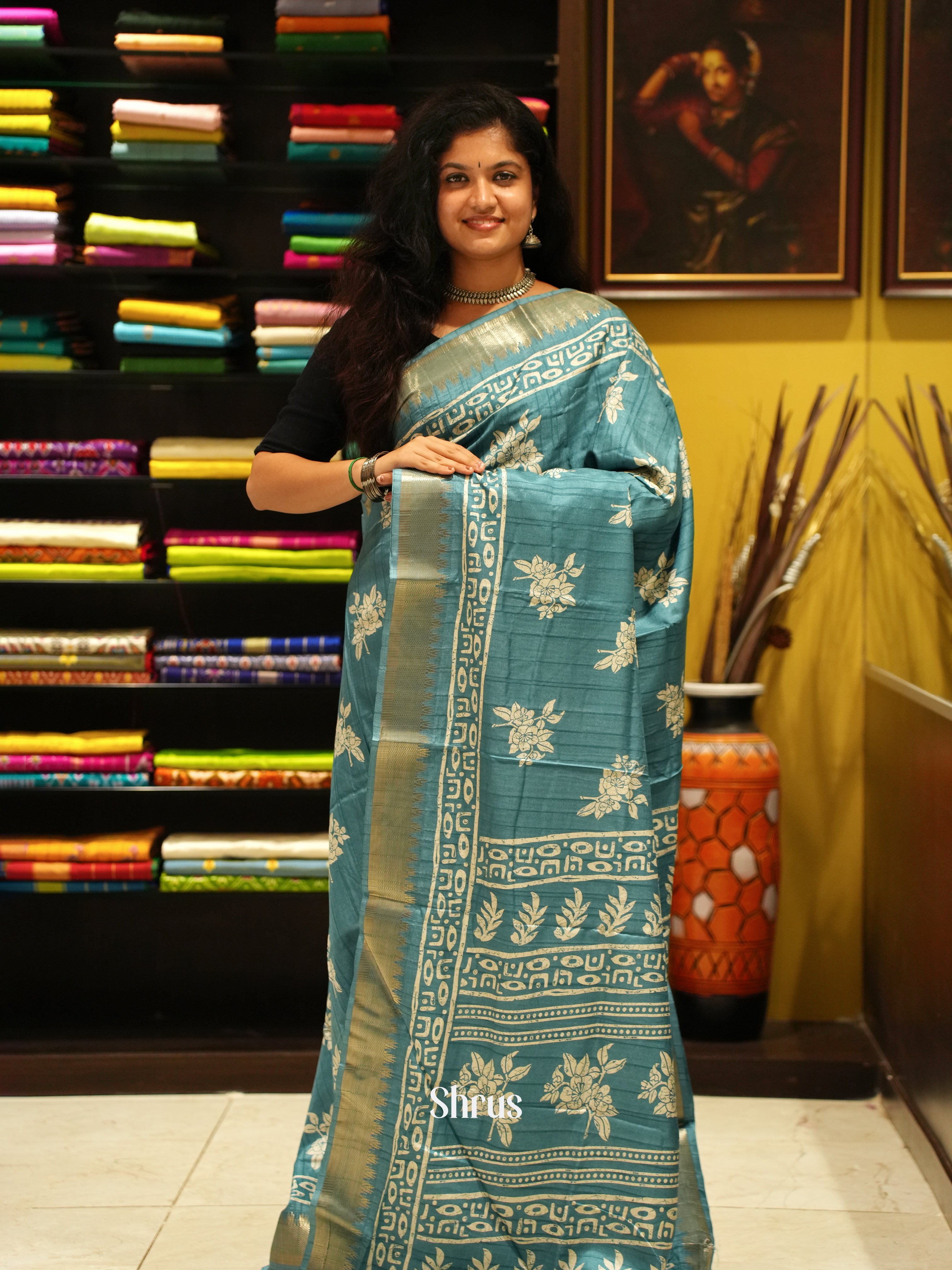 Blue(Single Tone) - Semi crepe Saree - Shop on ShrusEternity.com