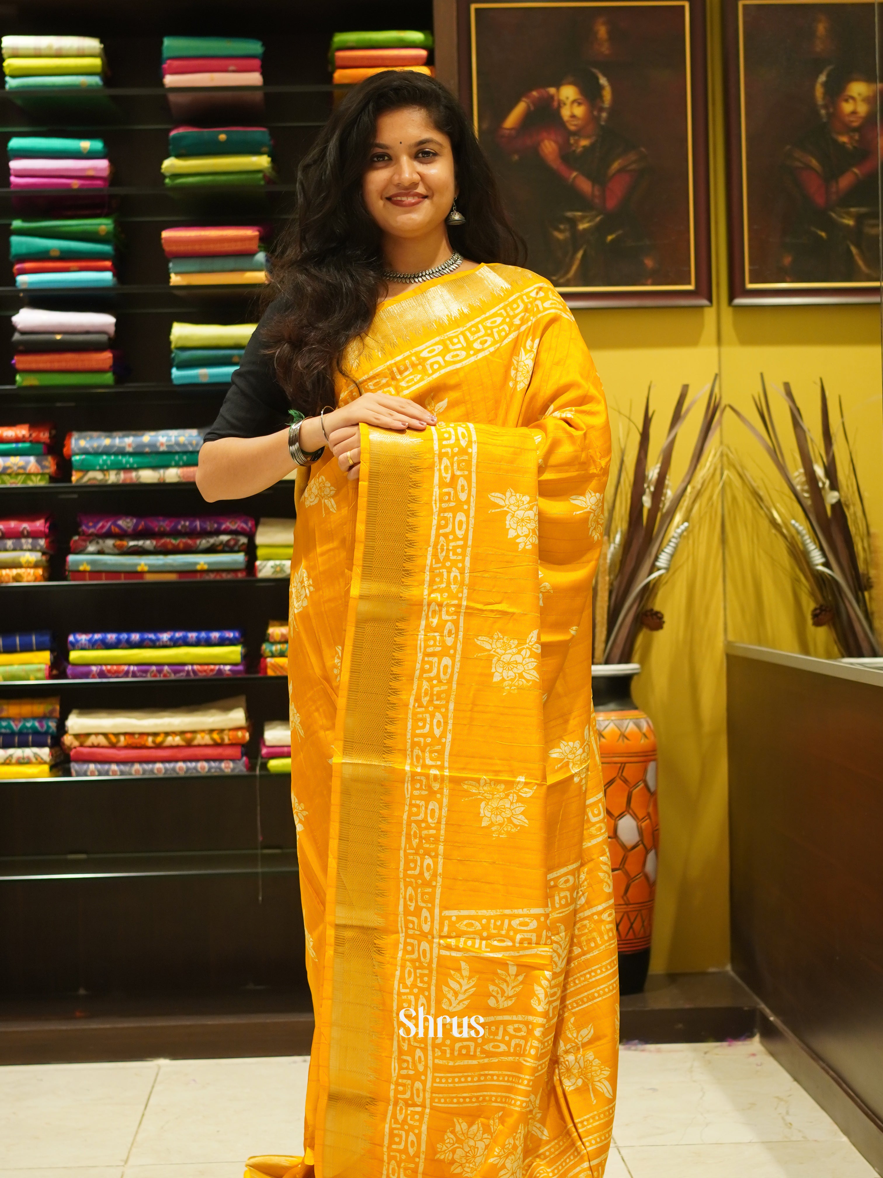 Yellow(Single Tone)- Semi Crepe Saree - Shop on ShrusEternity.com