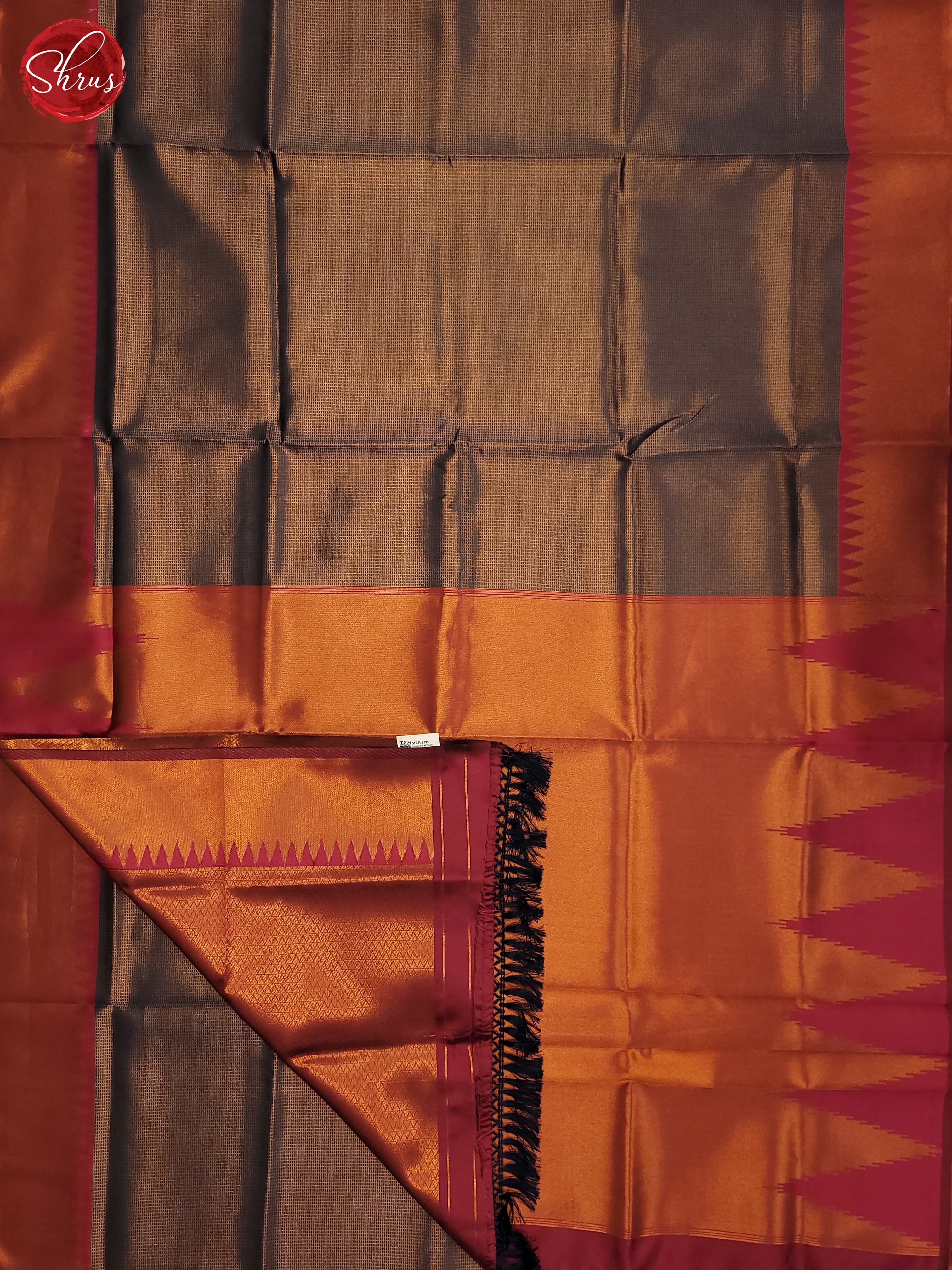 Peacock Blue & Maroon - Semi Kanchipuram Saree - Shop on ShrusEternity.com