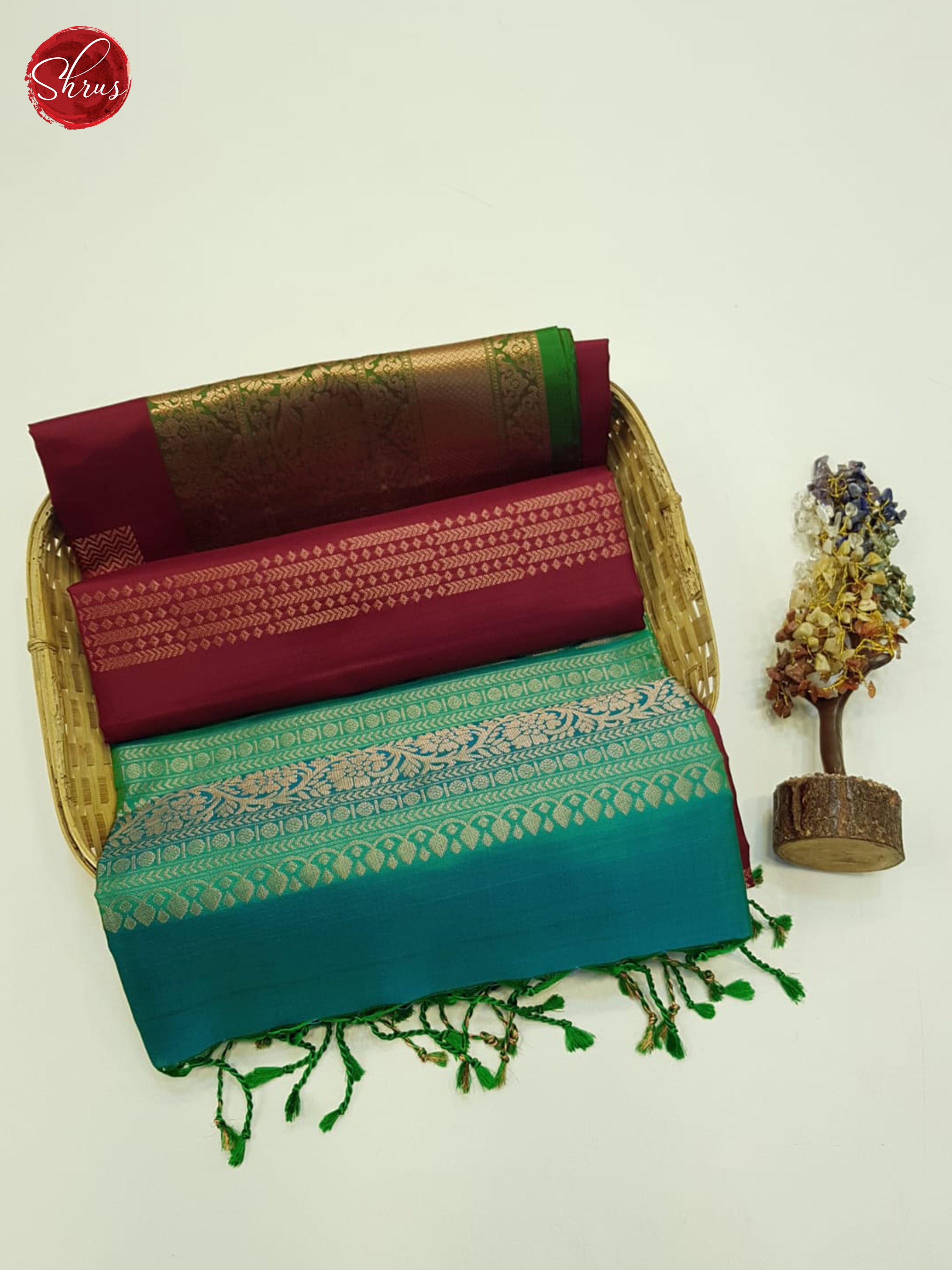 Araku Maroon And Green-Soft silk Saree-1