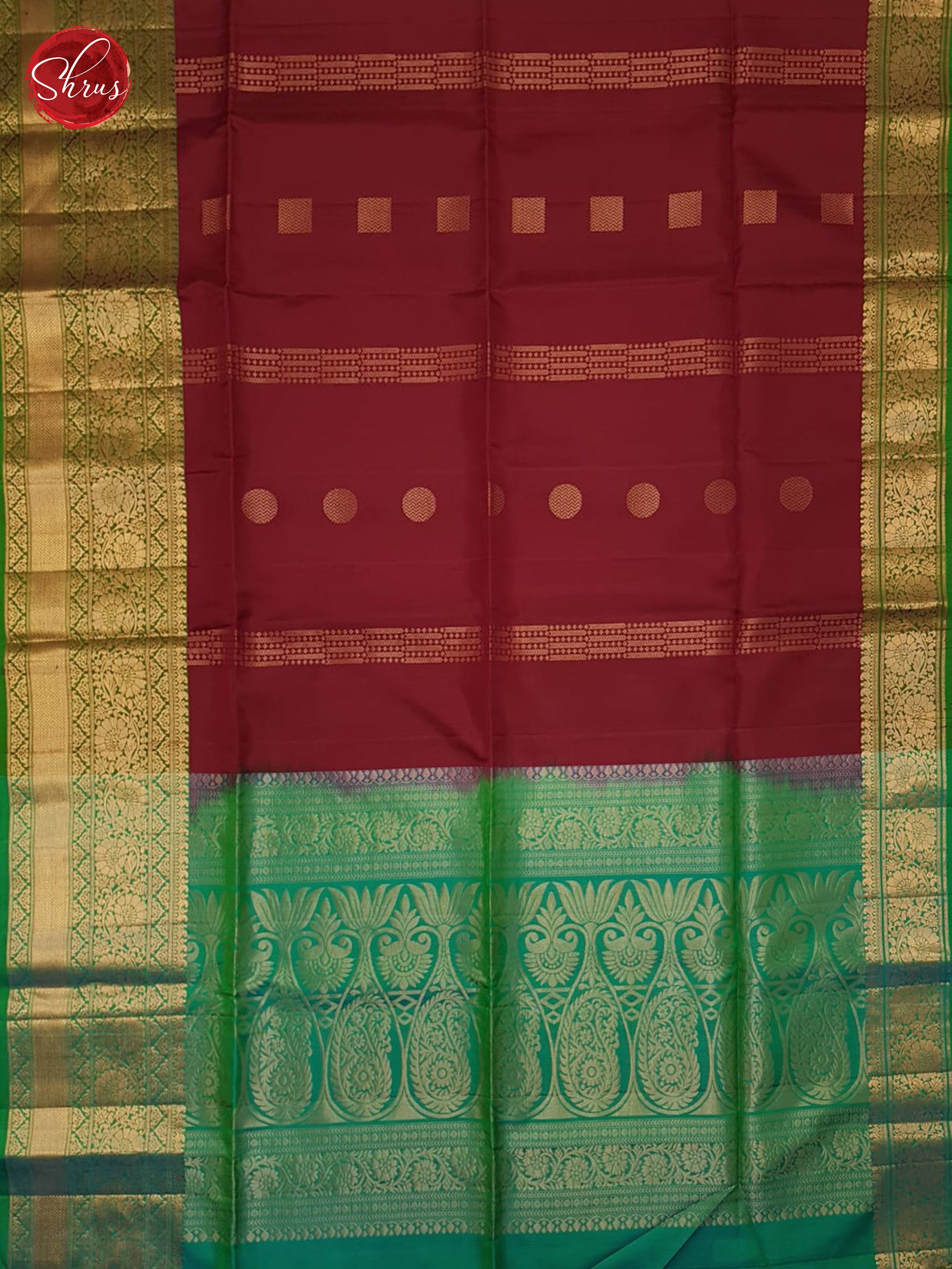 Araku Maroon And Green-Soft silk Saree-2