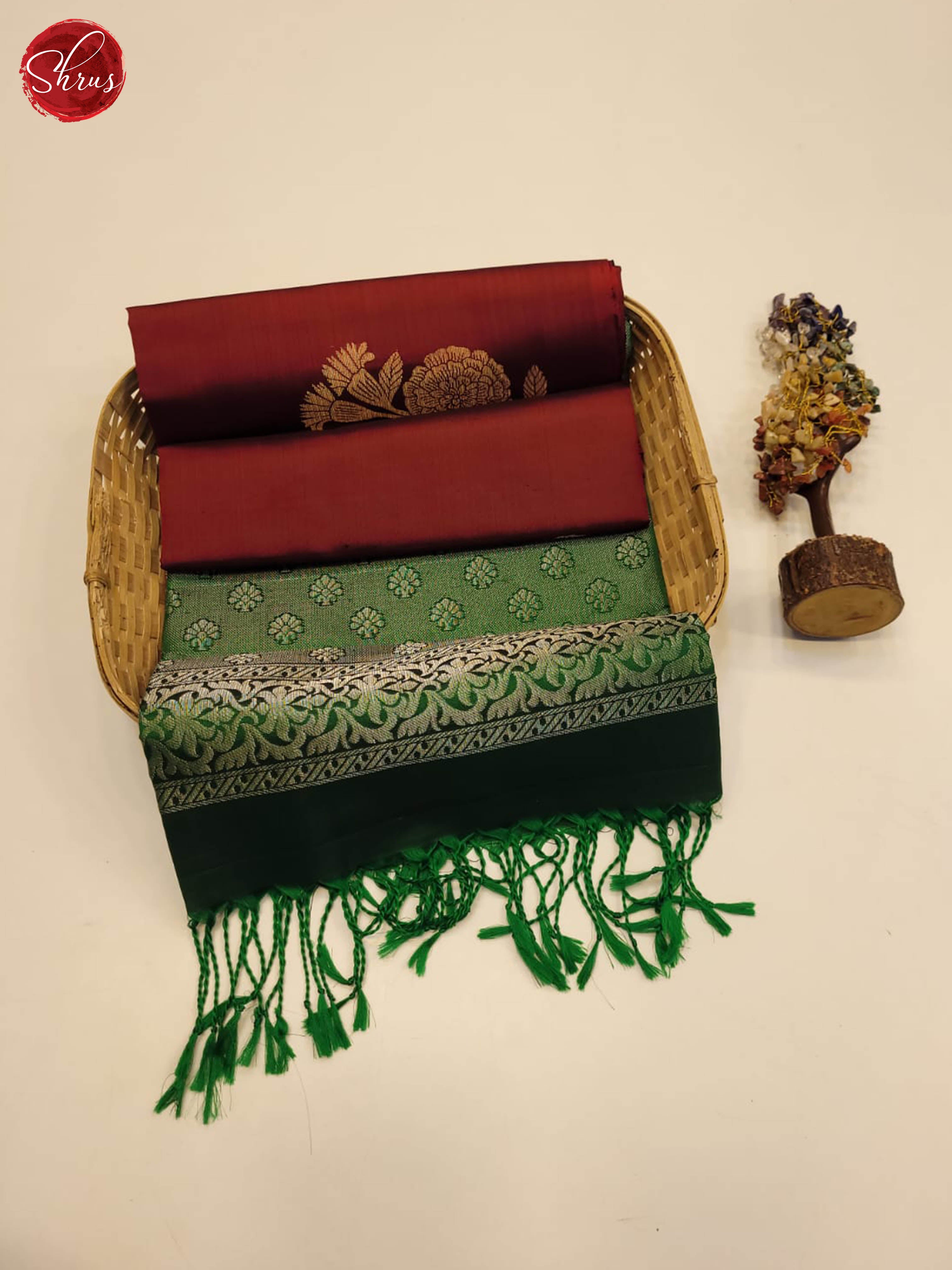Maroon & Green - Soft Silk Saree-1