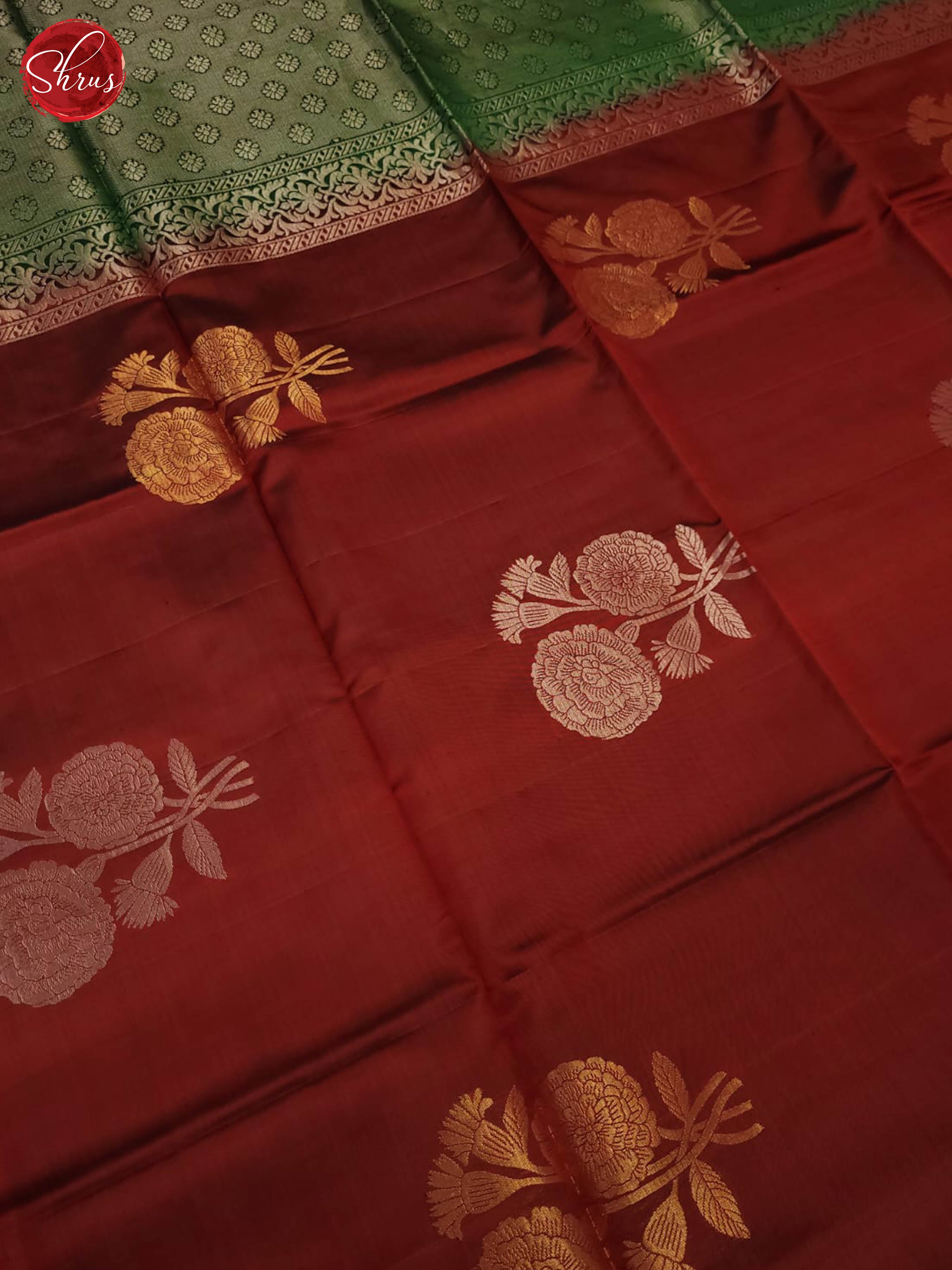 Maroon & Green - Soft Silk Saree-3