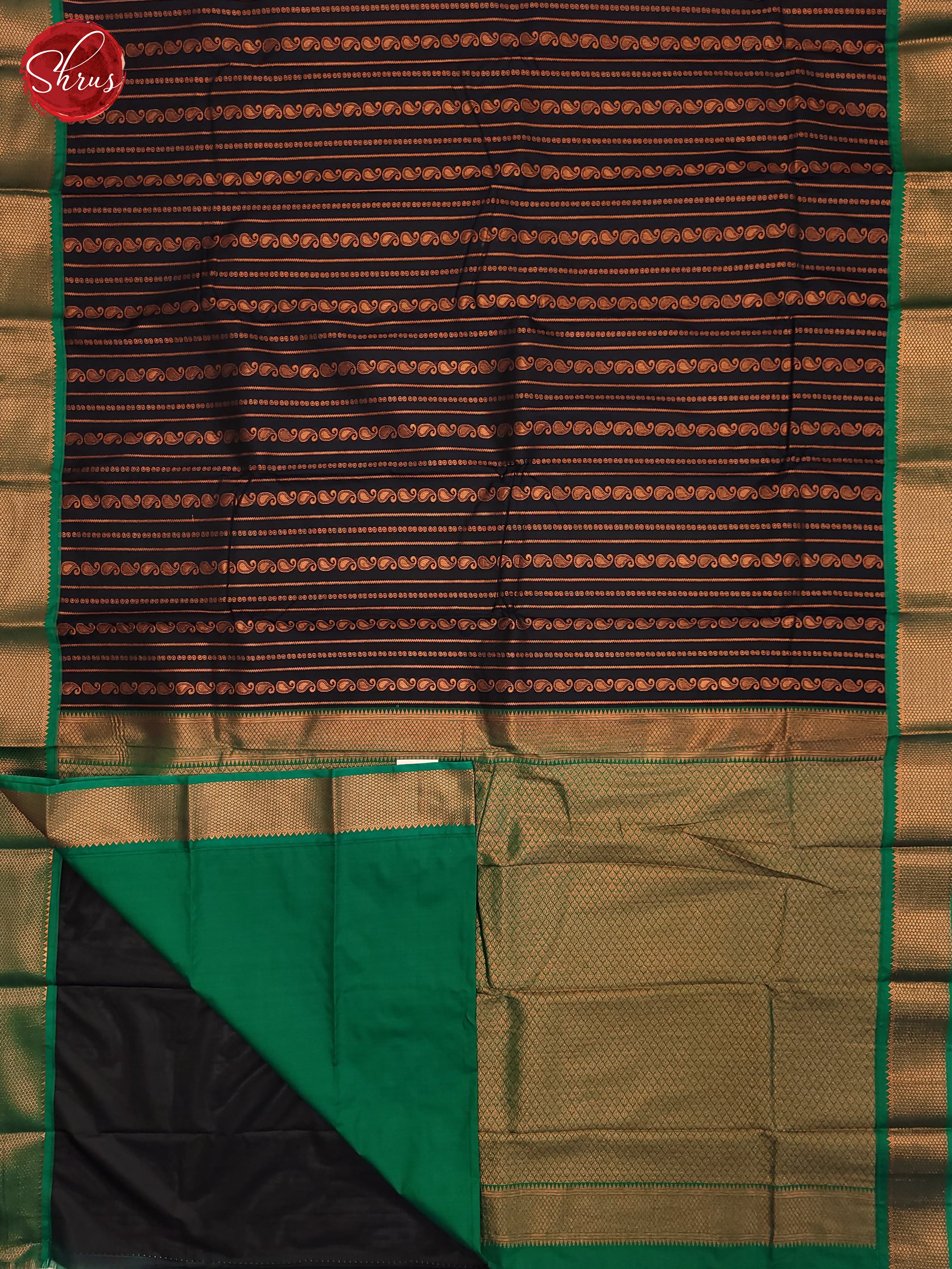 Navy Blue & Green- Semi Kanchipuram Saree - Shop on ShrusEternity.com