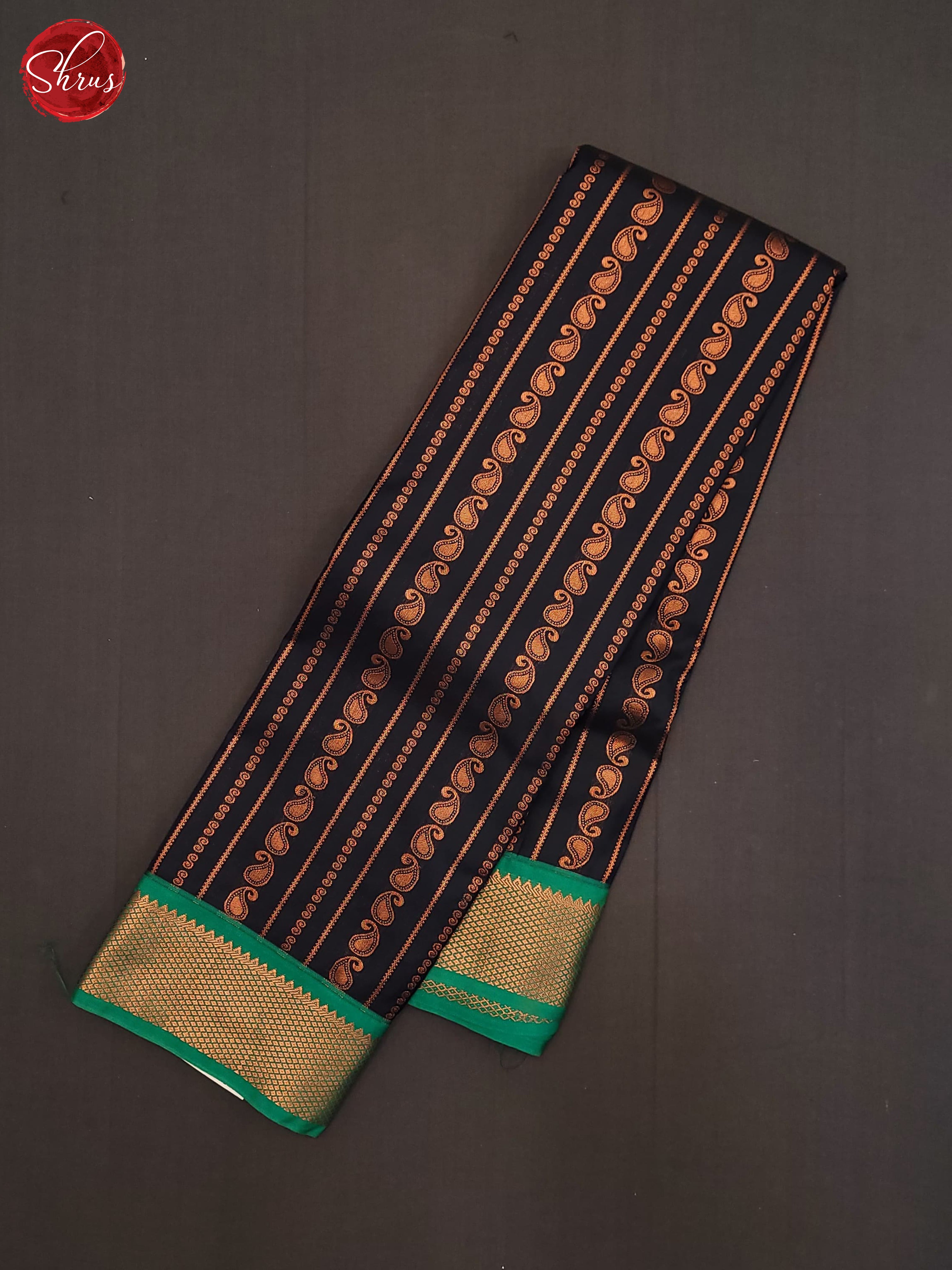 Navy Blue & Green- Semi Kanchipuram Saree - Shop on ShrusEternity.com