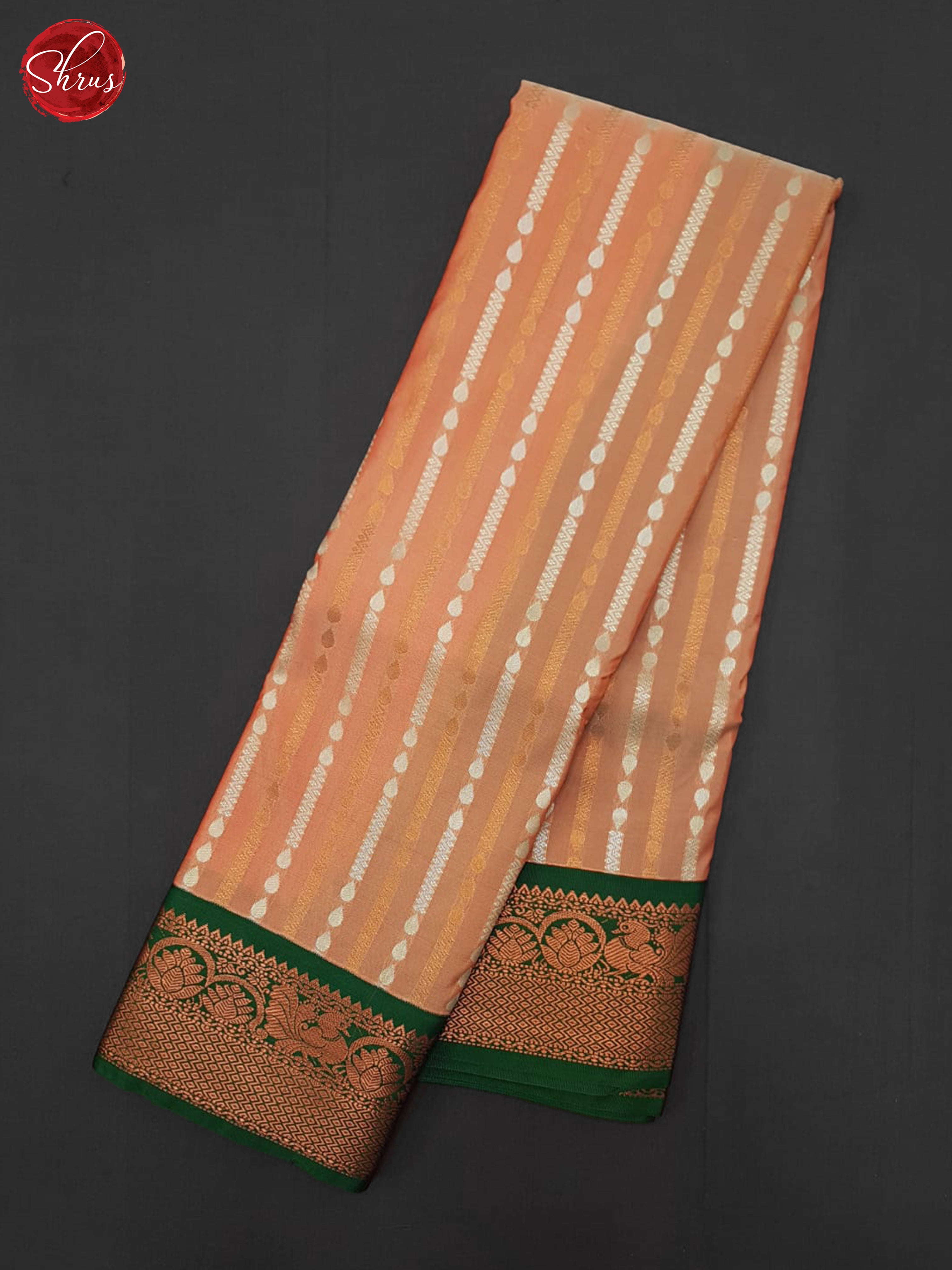 Peach & Green- Semi Kanchipuram Saree - Shop on ShrusEternity.com