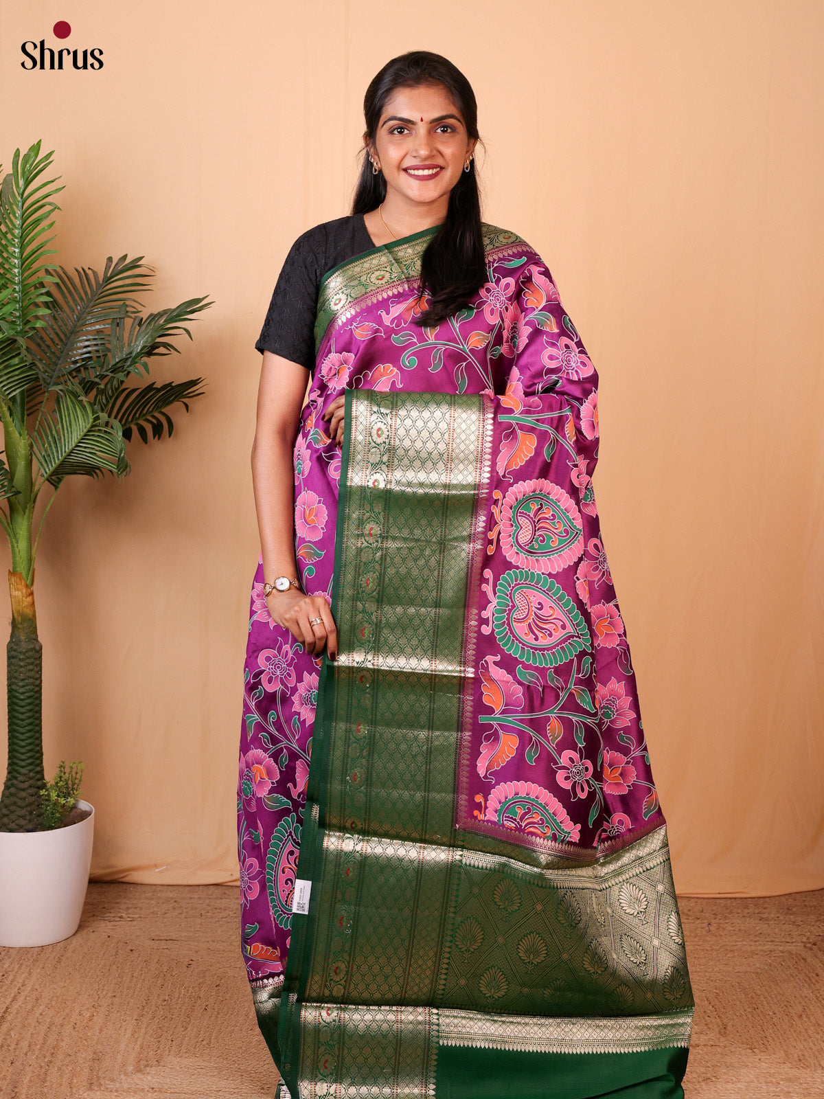 designer Purple & Green - Tussar Saree
