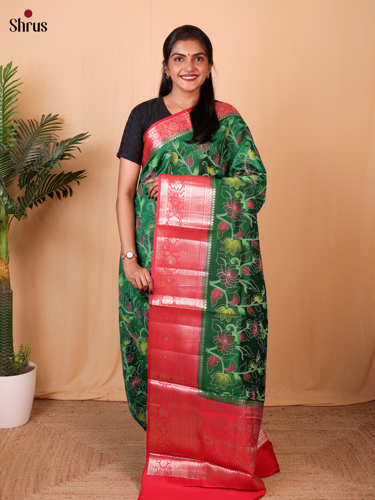 designer Green & Red - Tussar Saree-