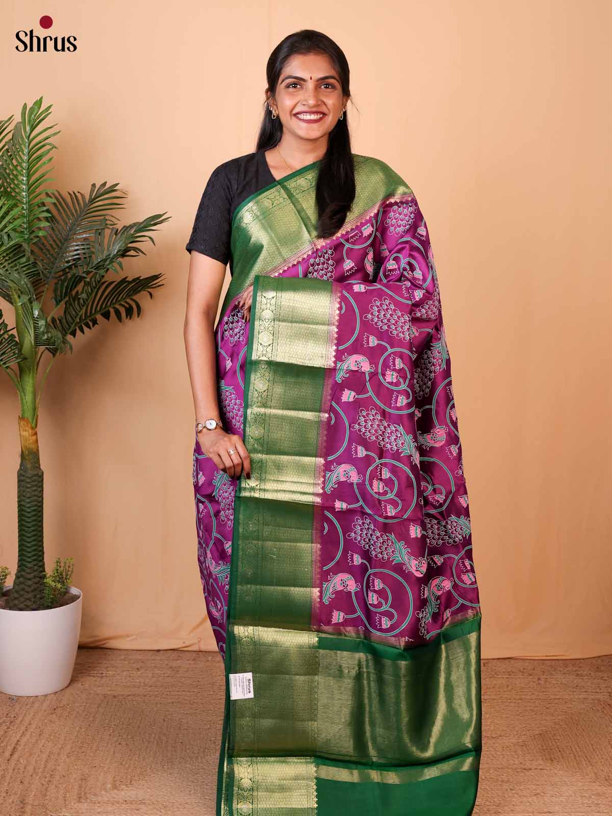 Violet & Green - Tussar Saree