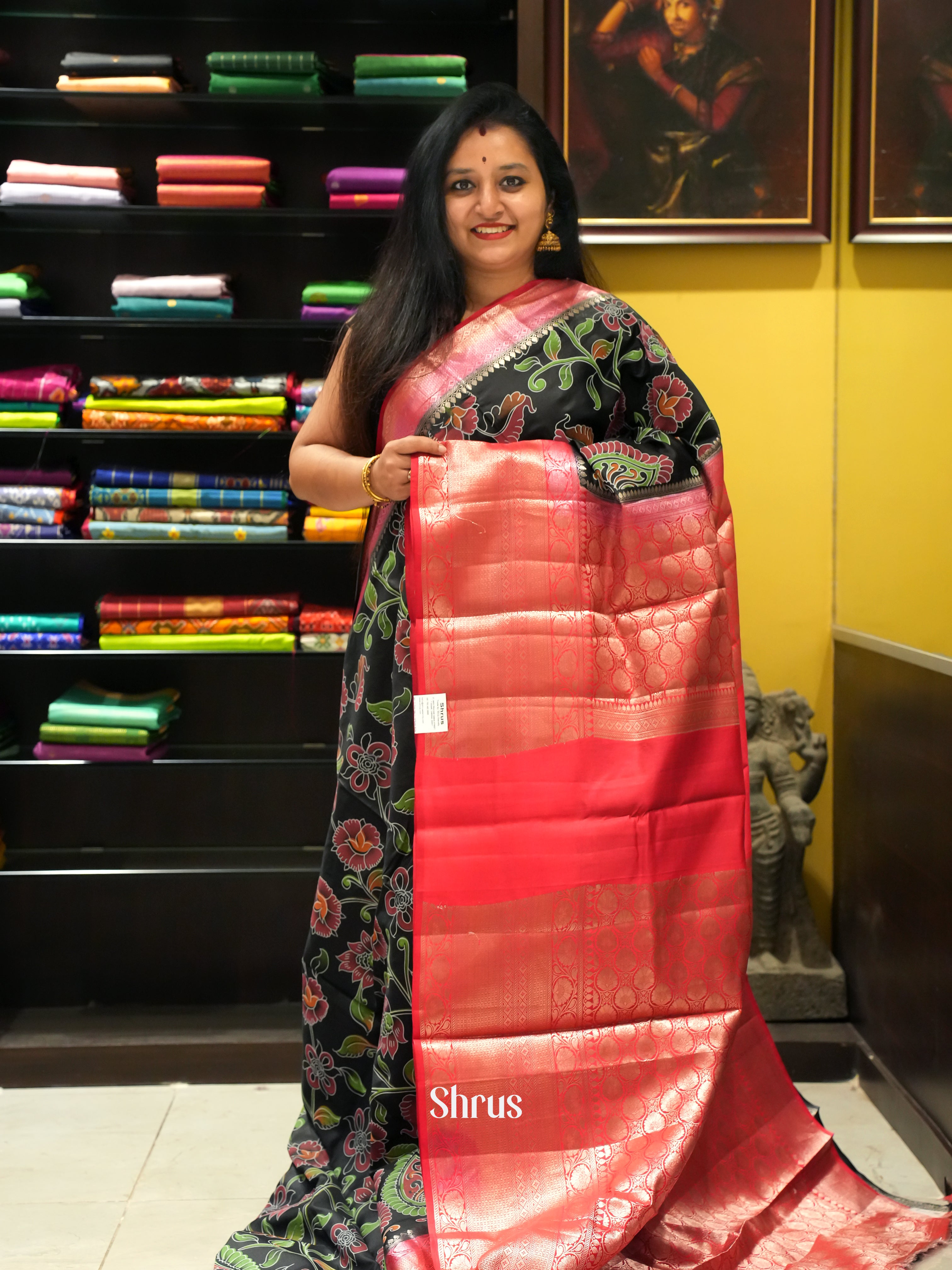Black & Red - Tussar Saree - Shop on ShrusEternity.com