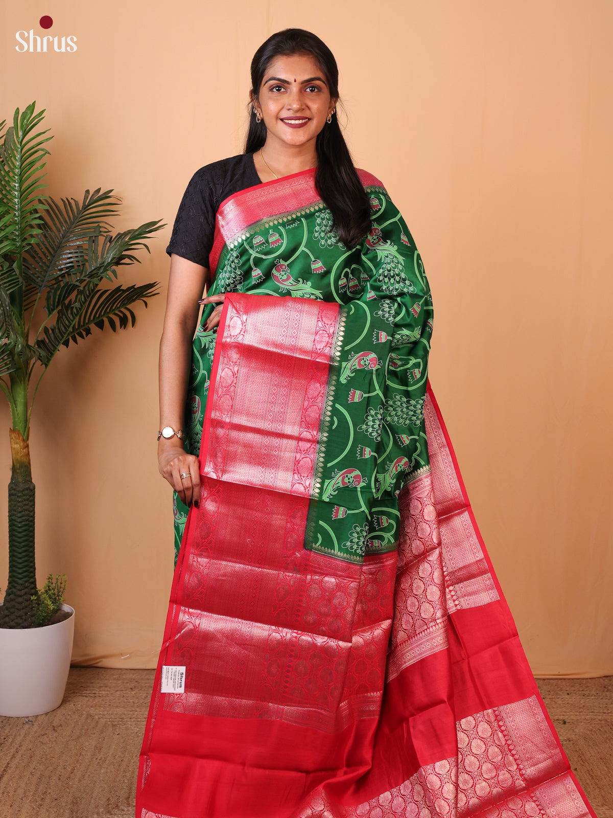 Green & Red - Tussar Saree big border