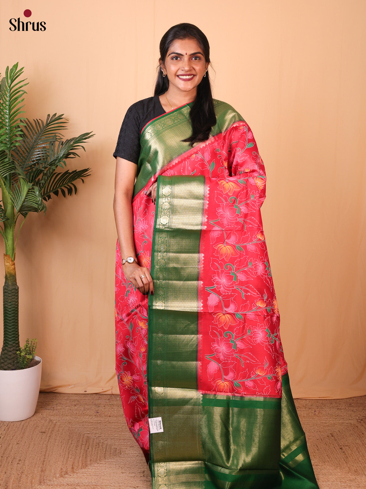 Red & Green - Tussar Saree - Shop on ShrusEternity.com