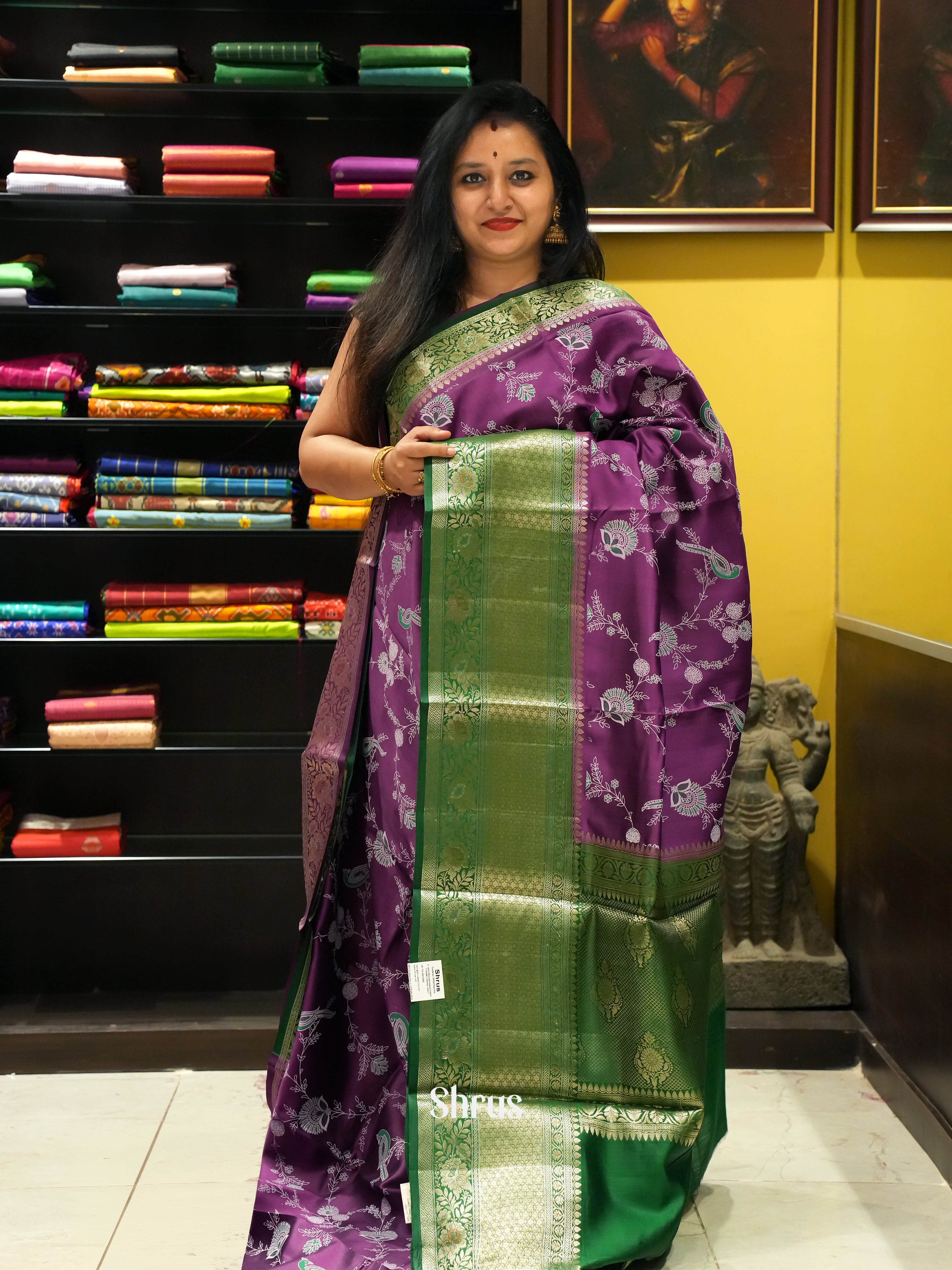 Peacock Green & Red - Tussar Saree - Shop on ShrusEternity.com
