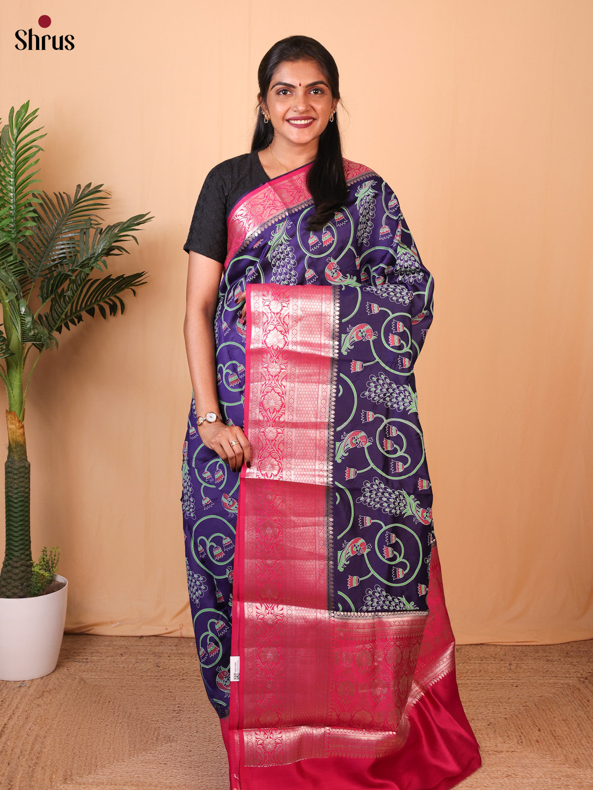 Violet & Maroon- Tussar Saree big border