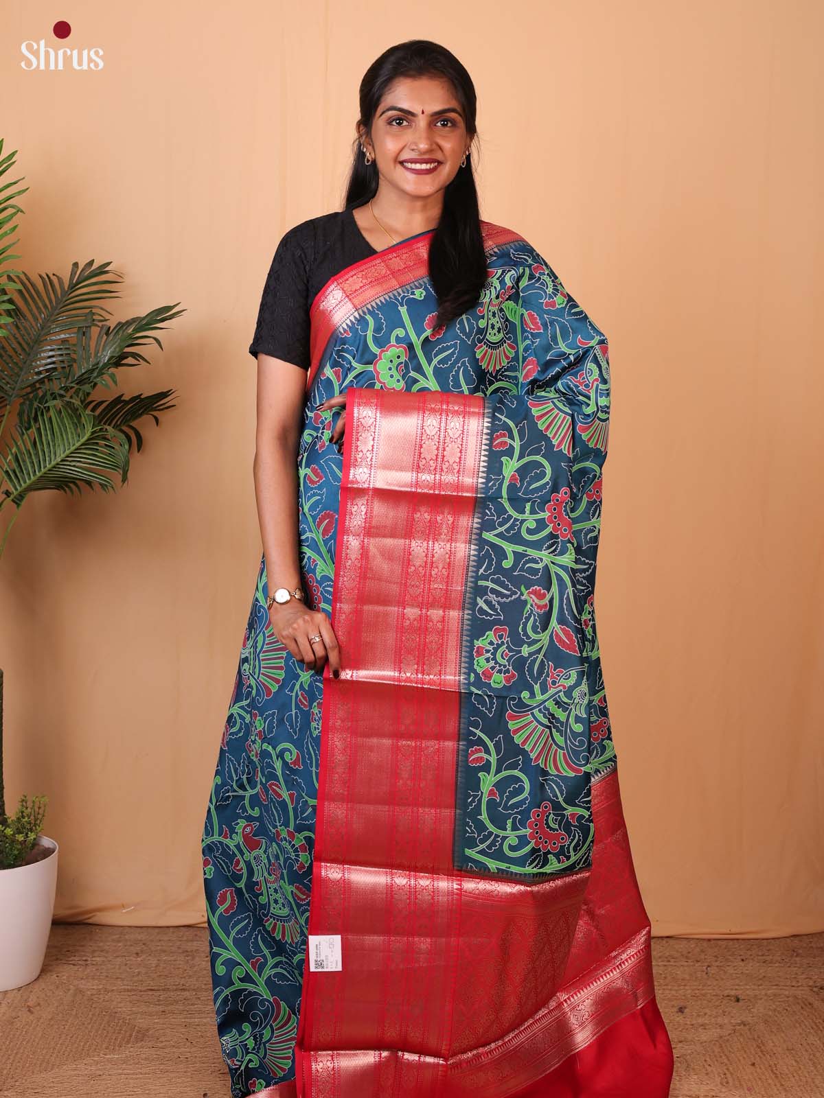 Blue & Red - Tussar Saree