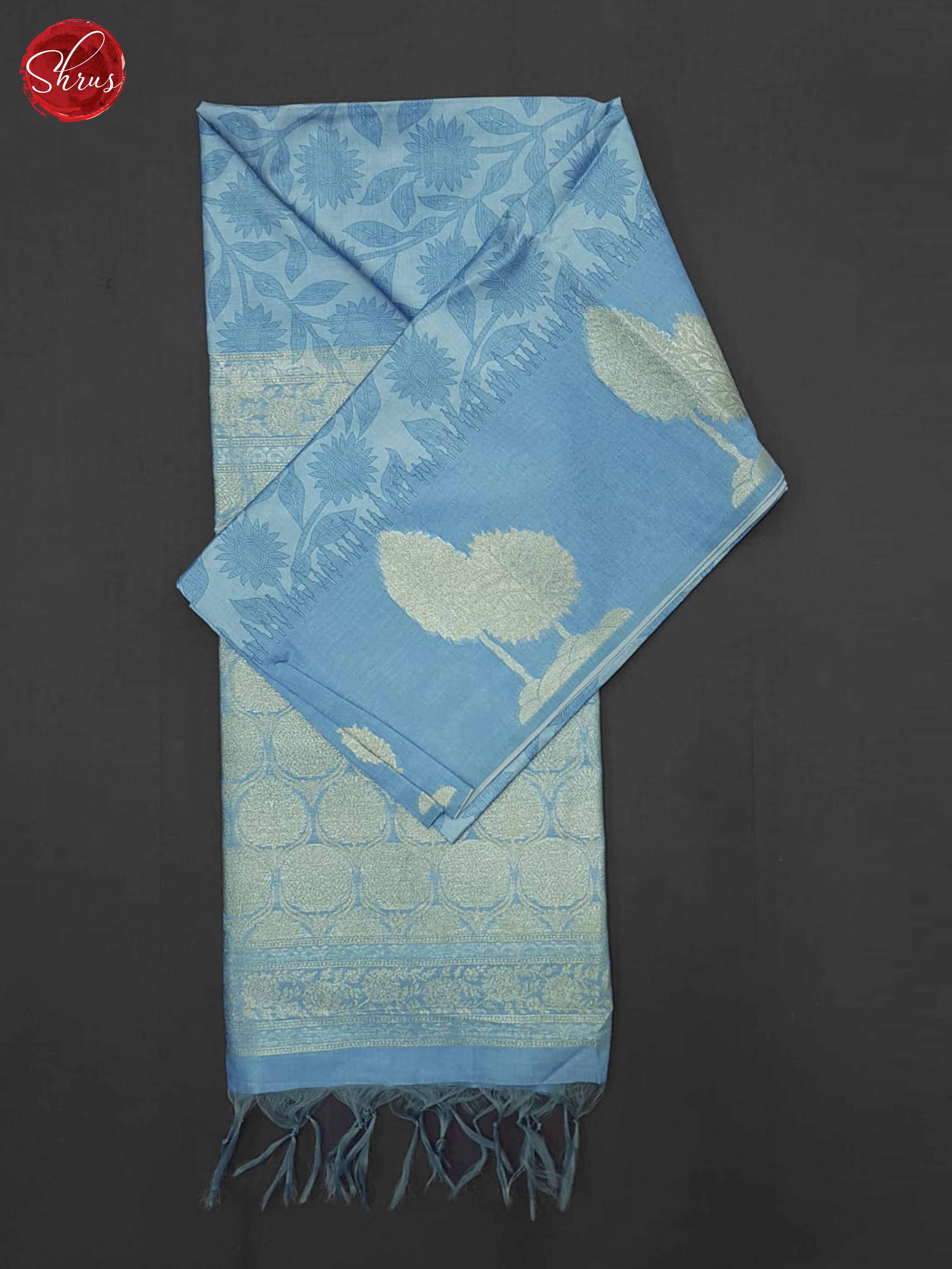Blue(Single Tone) - Semi Silkcotton Saree - Shop on ShrusEternity.com
