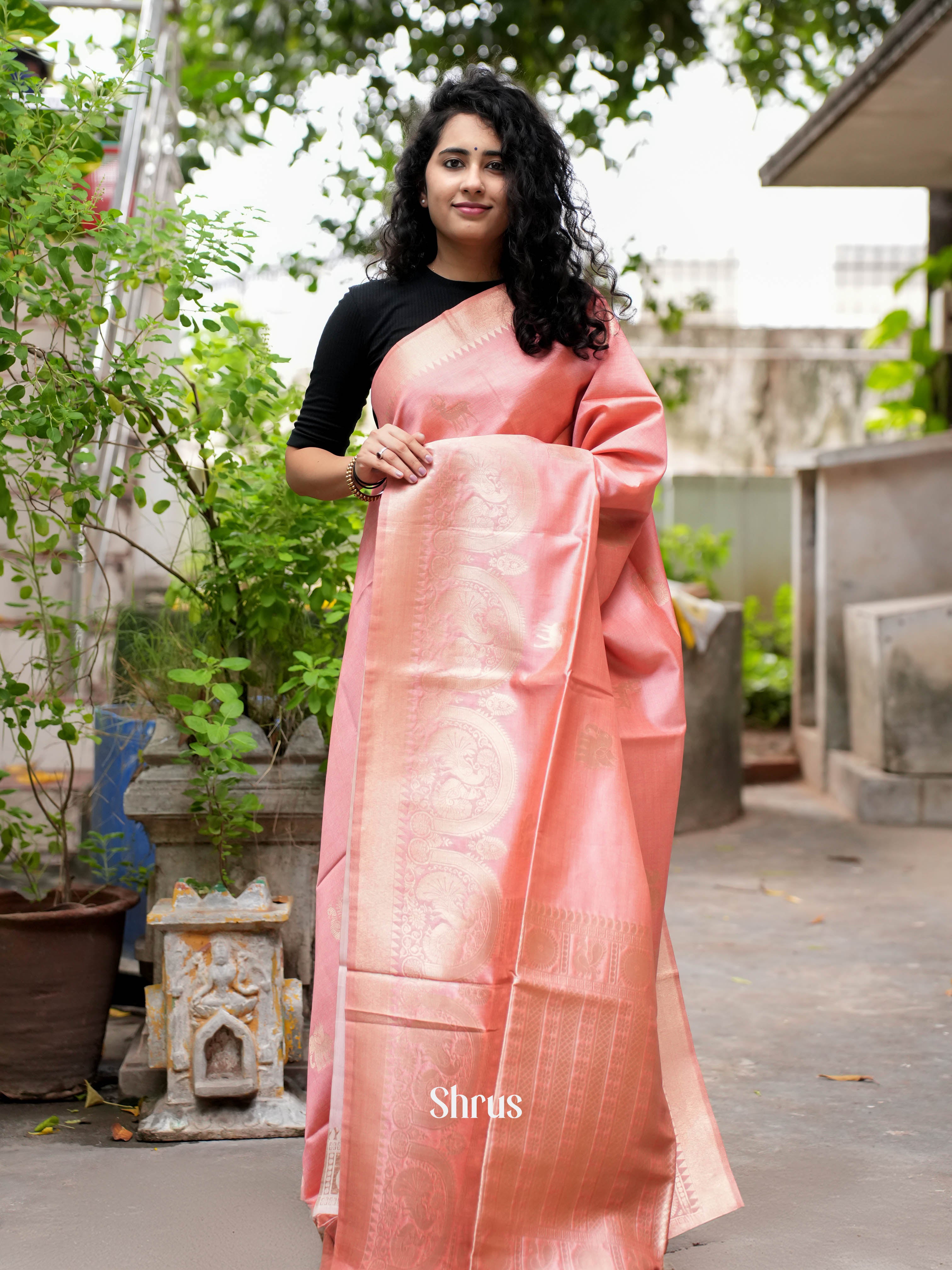 Pale Orange(SIngle Tone)- Semi Tussar Saree - Shop on ShrusEternity.com