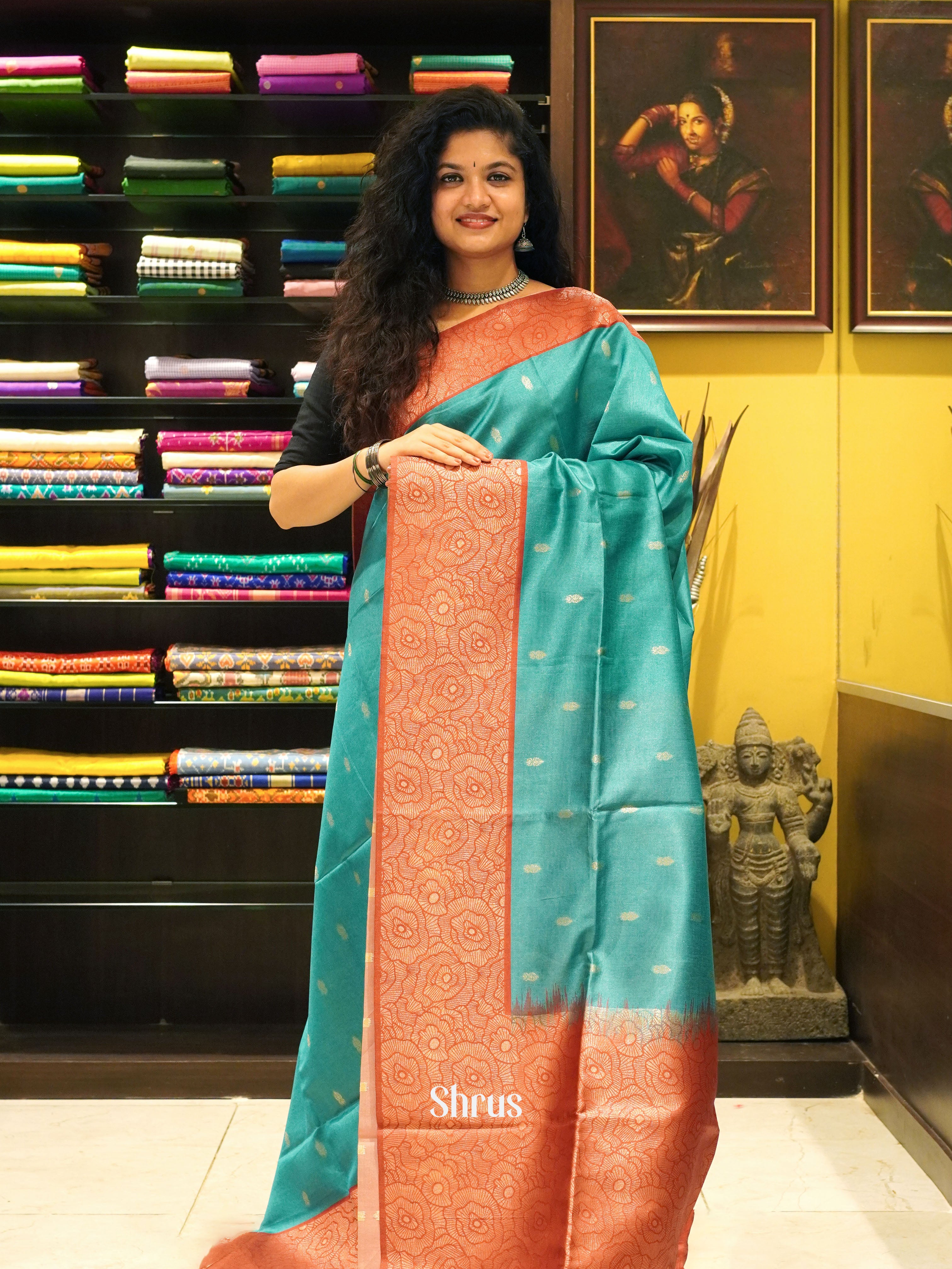 Blue & Arakku Maroon- Semi Tussar Saree - Shop on ShrusEternity.com