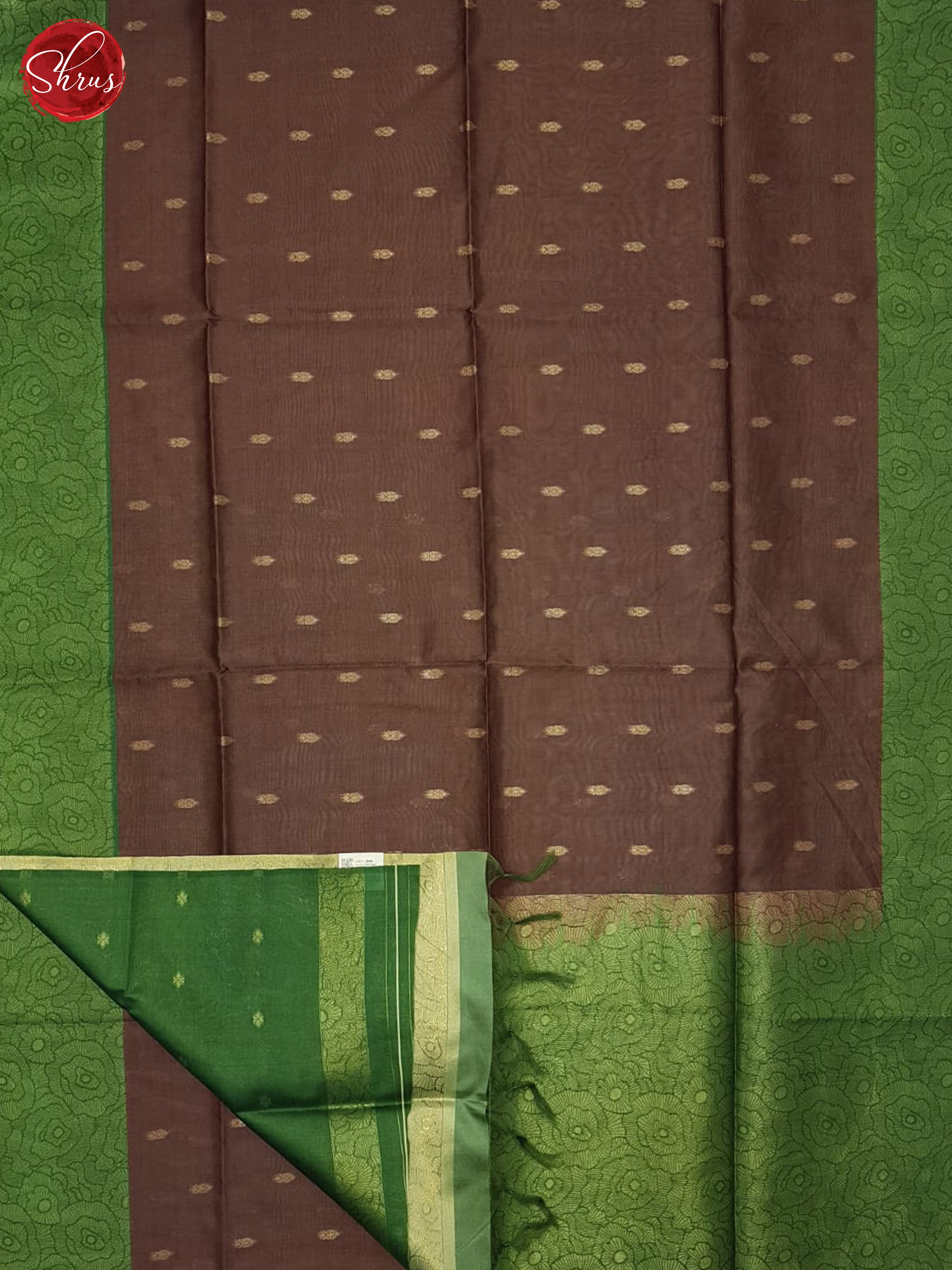 Brown & Green- Semi Silkcotton Saree - Shop on ShrusEternity.com