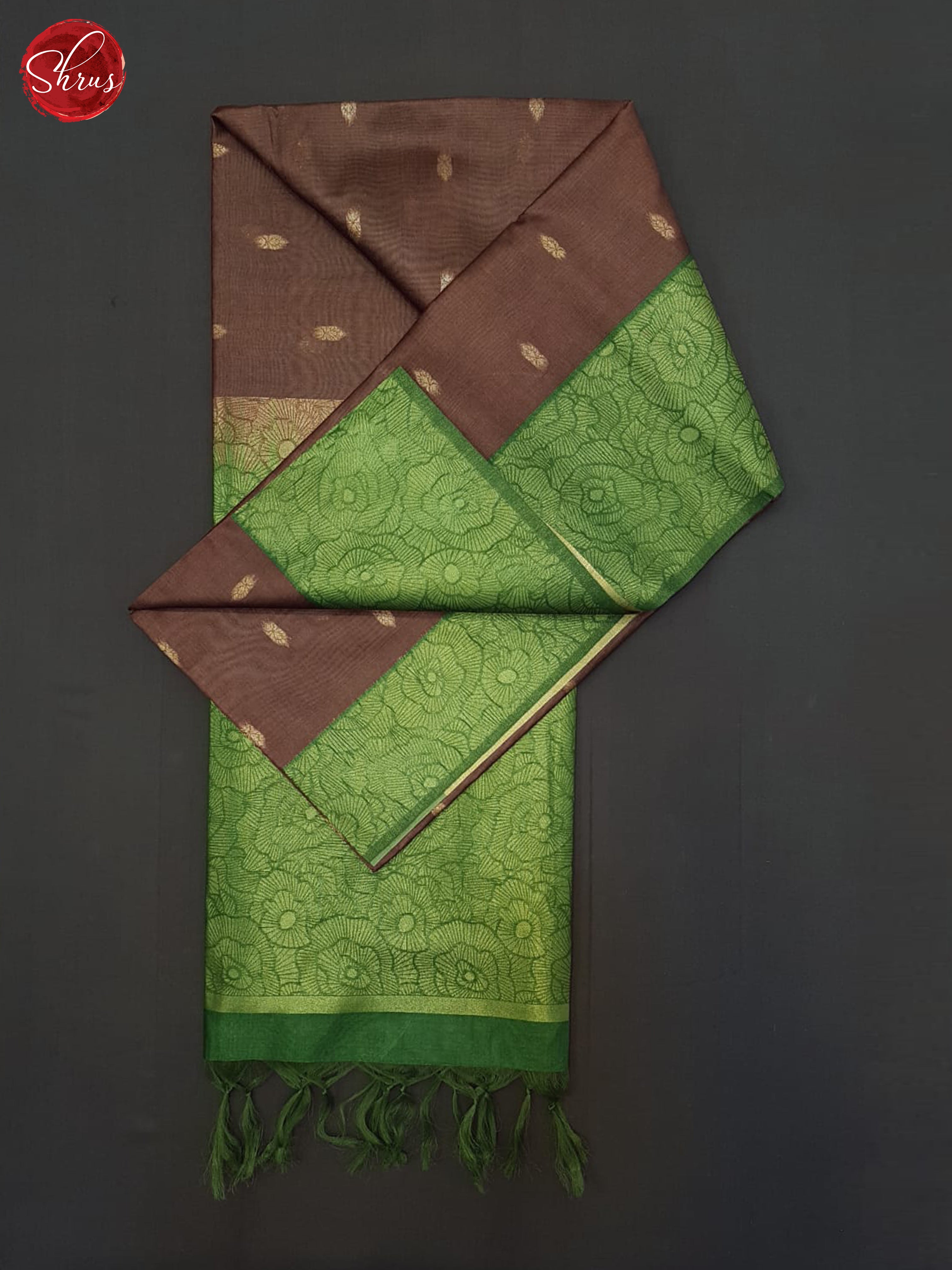 Brown & Green- Semi Silkcotton Saree - Shop on ShrusEternity.com