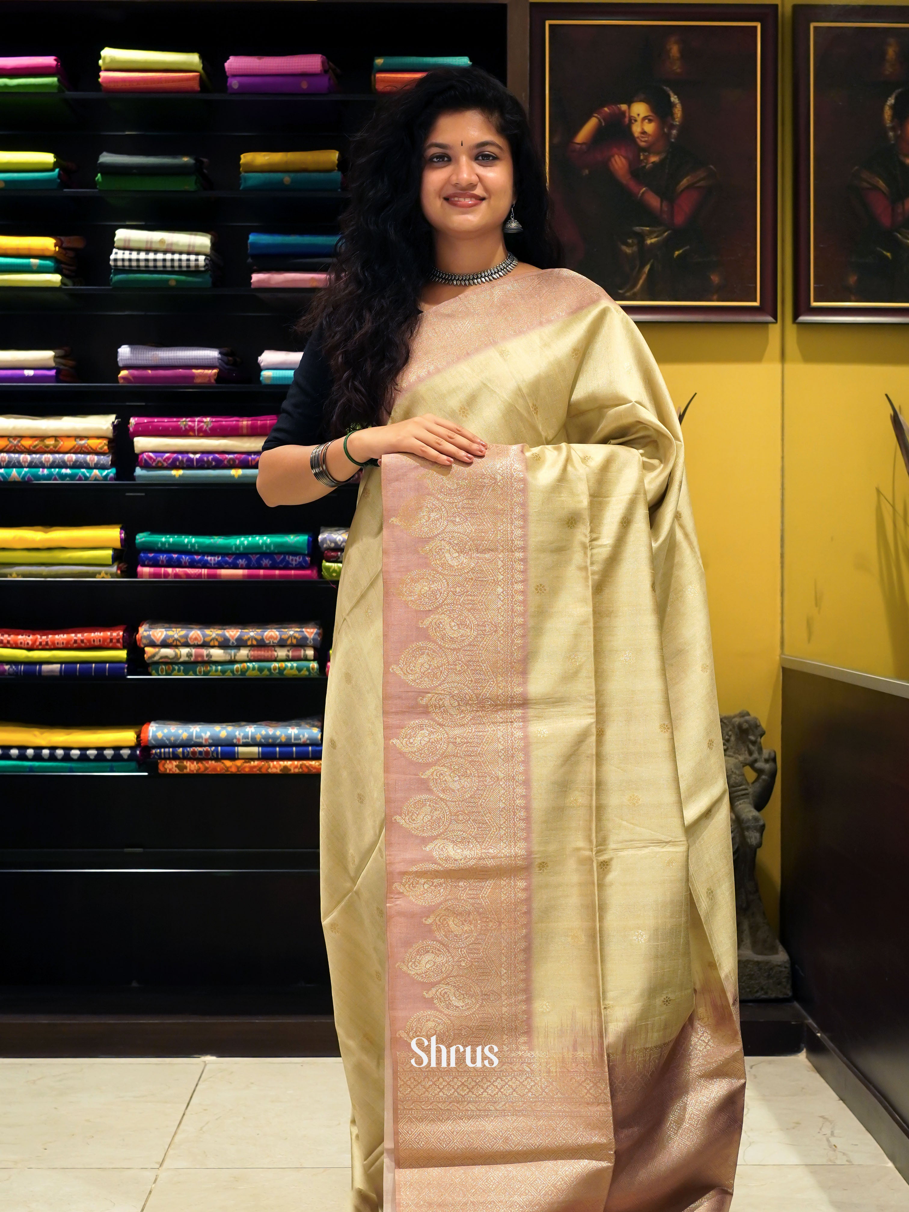 Green & Brown- Semi Tussar Saree - Shop on ShrusEternity.com