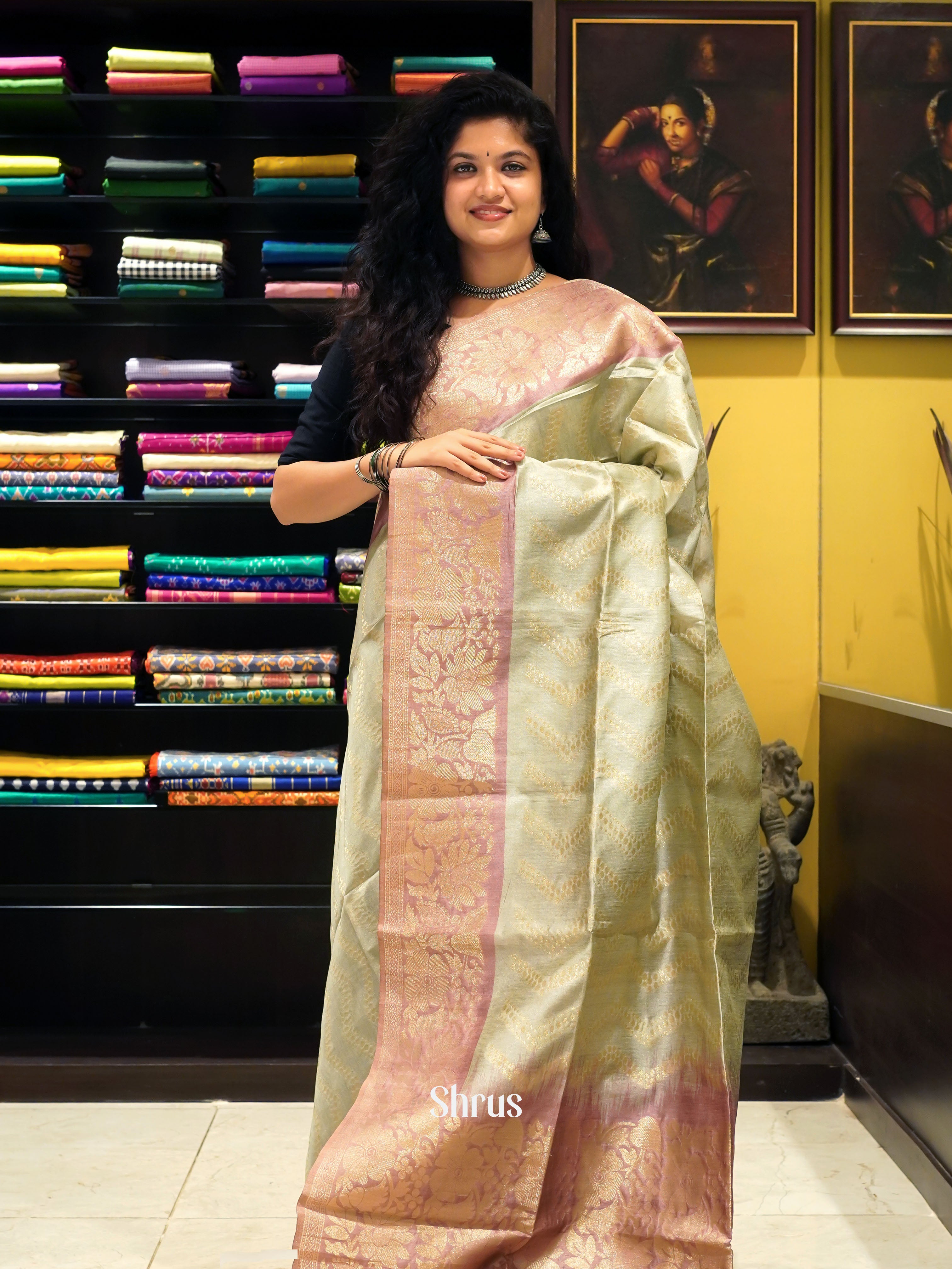 Grey& Pink- Semi Tussar Saree - Shop on ShrusEternity.com