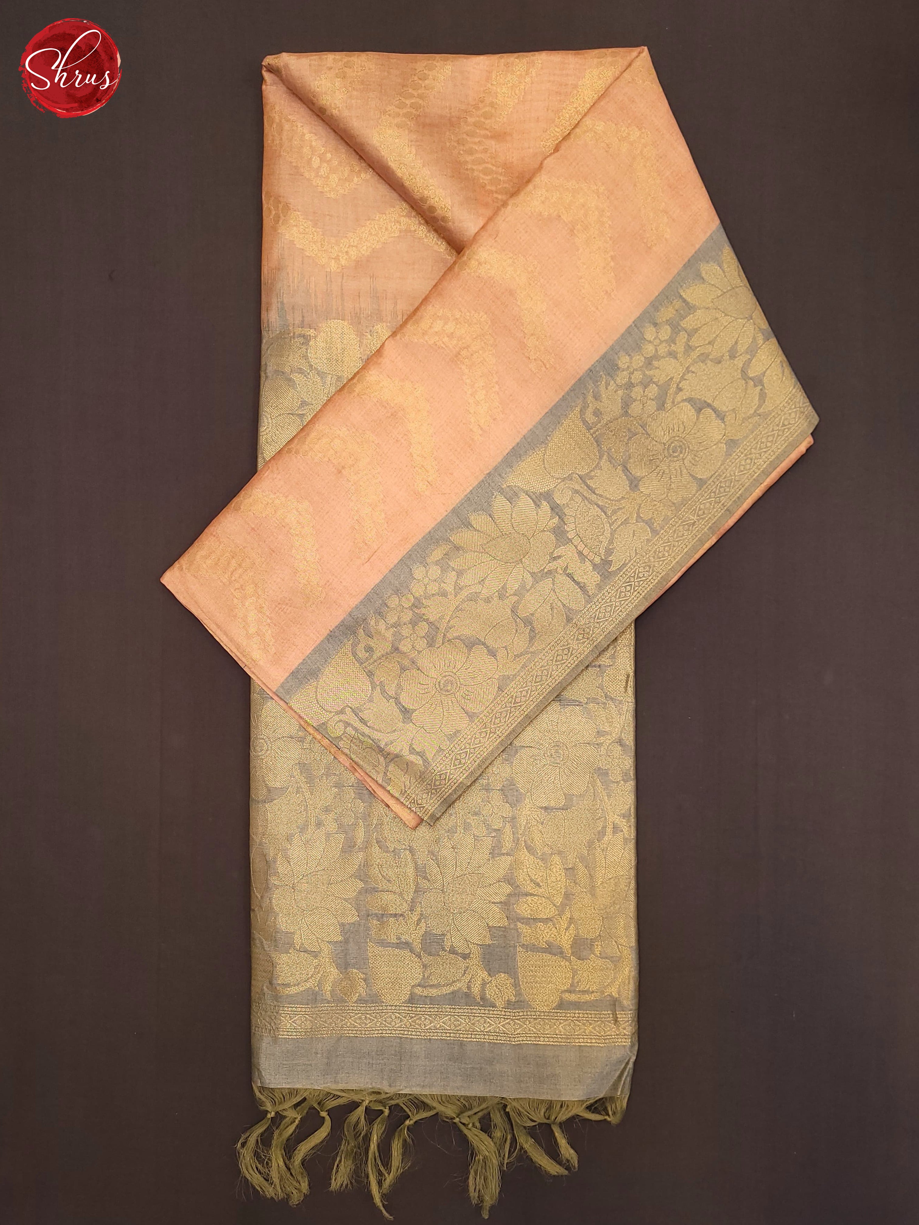 Peach & Grey- Semi Silkcotton Saree - Shop on ShrusEternity.com