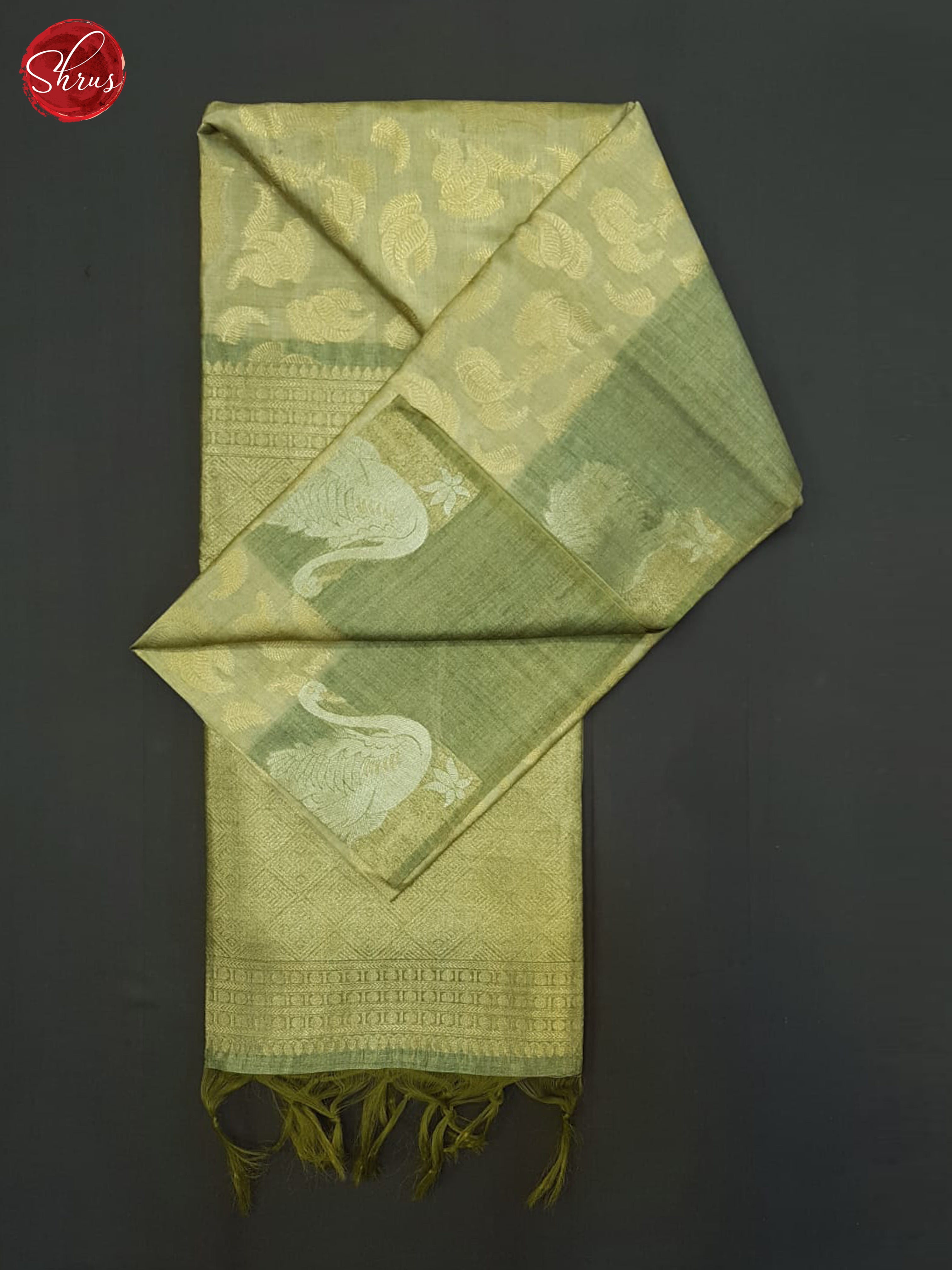 Greenish Grey & Green- Semi Silkcotton Saree - Shop on ShrusEternity.com
