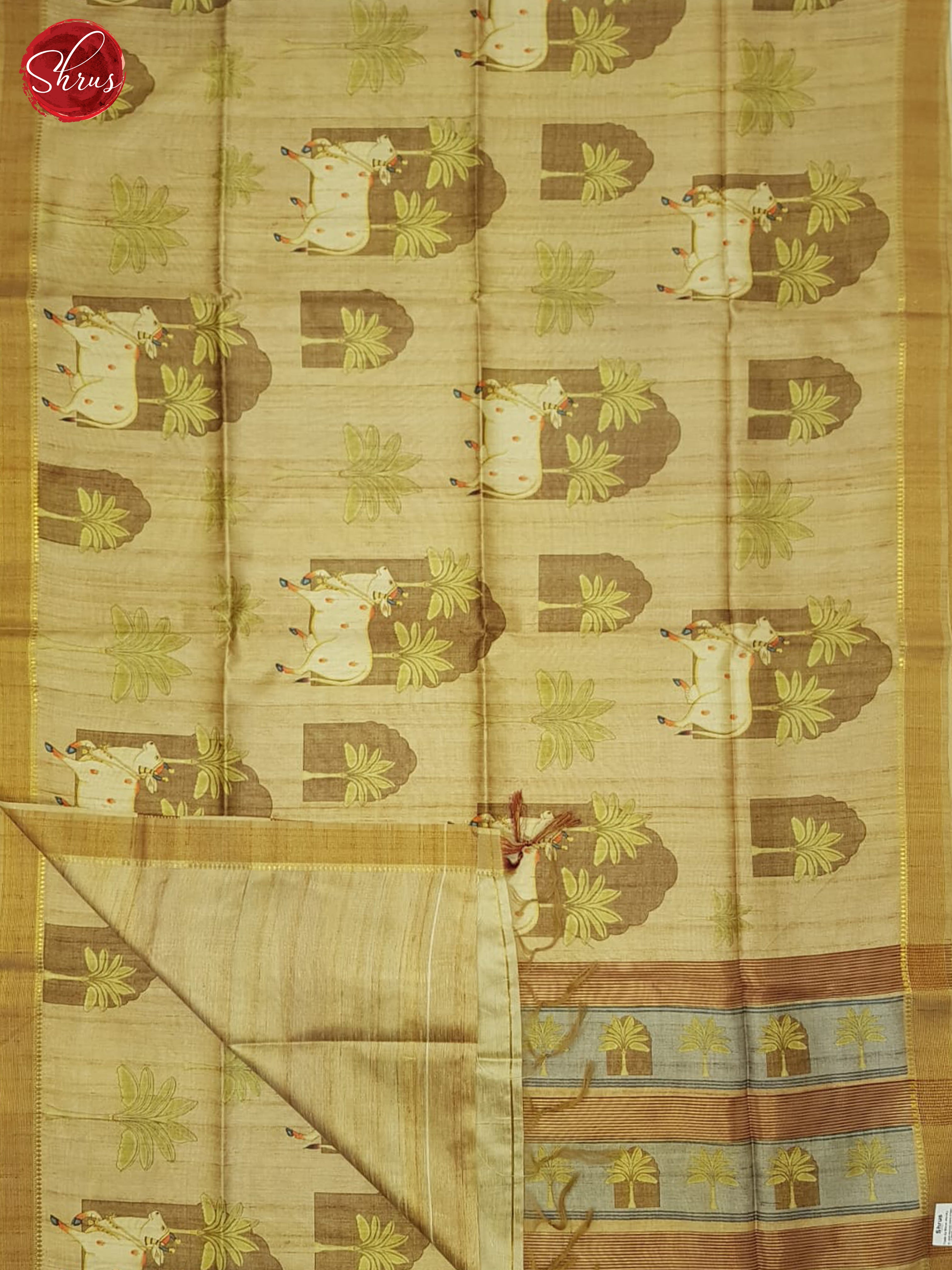 Beige & Brown - Semi Silkcotton Saree - Shop on ShrusEternity.com