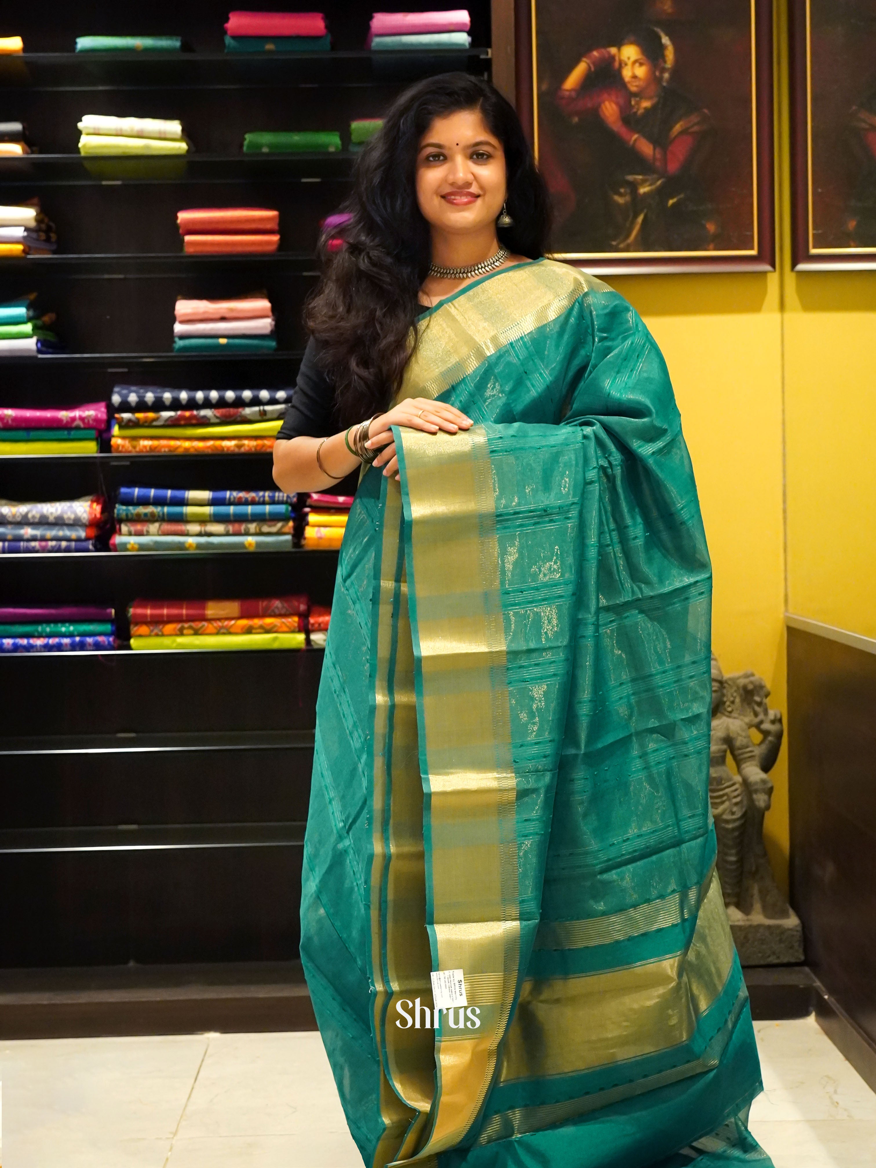 Green(Single Tone) - Semi Organza Saree - Shop on ShrusEternity.com