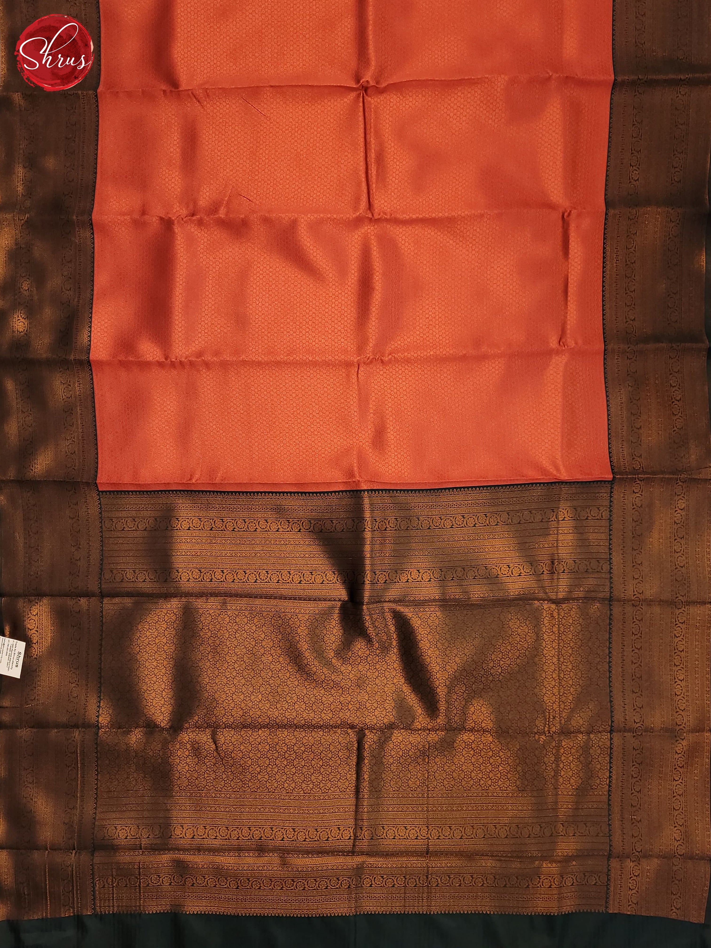 Peachish Pink & Green - Semi Kanchipuram Saree - Shop on ShrusEternity.com